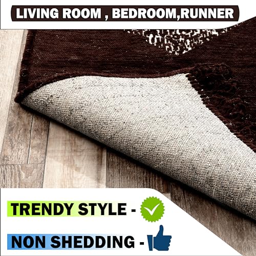 Image of VAS COLLECTIONS Designer Superfine Chenille Carpet | 500 GSM Velvet Carpet /Area Rug /Durries with Fine Gold Yarn for Living Room, Bedroom, Runner| 122 x 183 cm or 4x6 ft, Brown