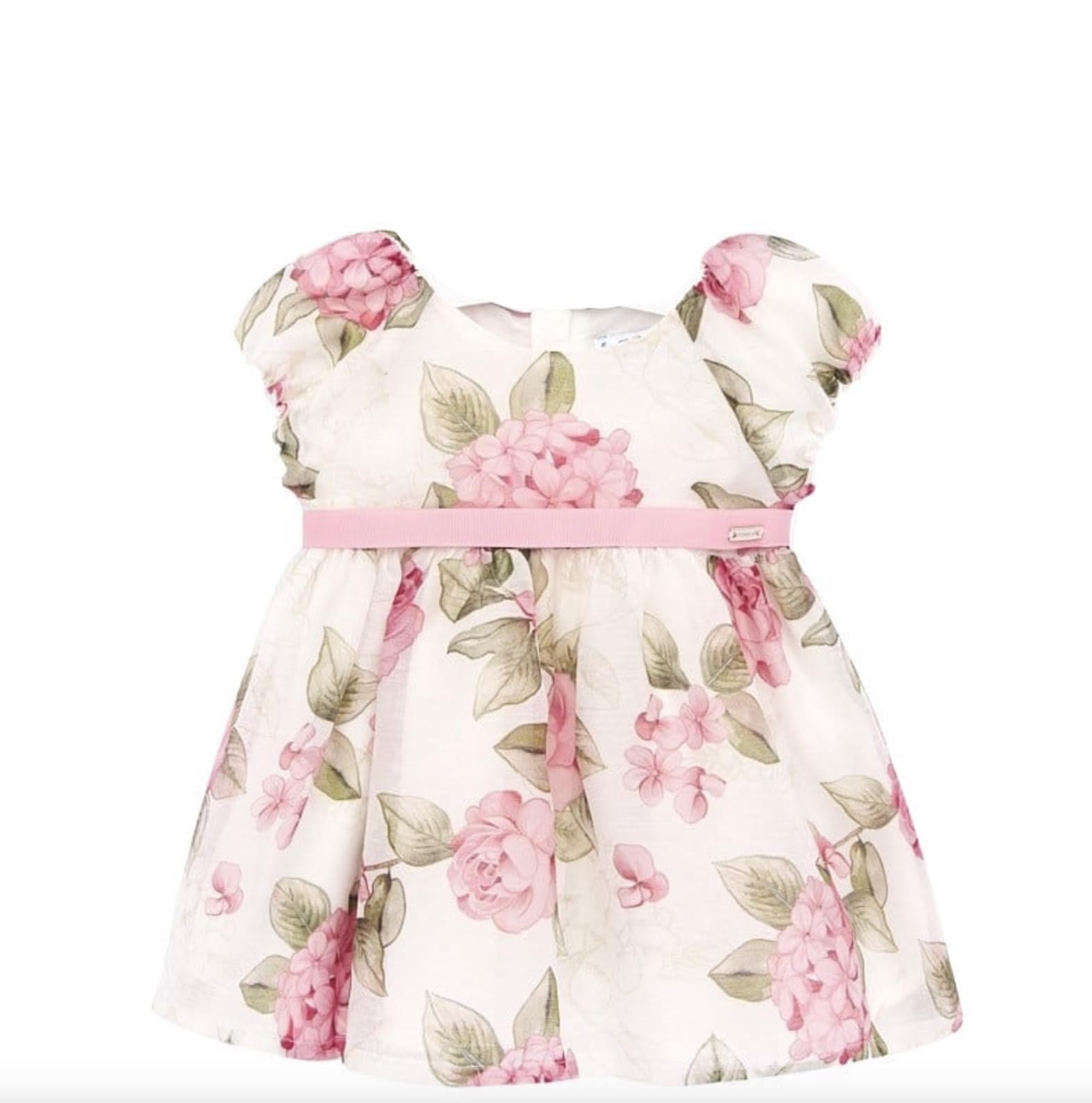 Generico Vestito Bebè Bambina Elegante Floreale – Modello 1907 – Abito Cerimonia Estivo con Fiocco, Maniche Corte e Gonna Svasata – Perfetto per Battesimi e Occasioni Speciali, 6 Mesi, Rosa