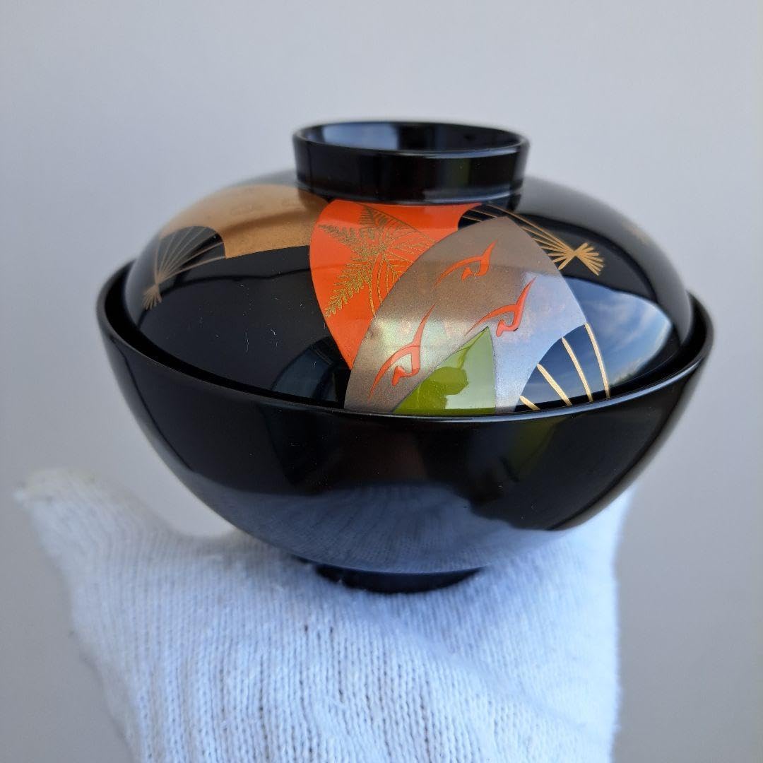 木製漆器 汁椀 吸物椀 朱色 骨董 金蒔絵 金縁 富士山松鶴 G52