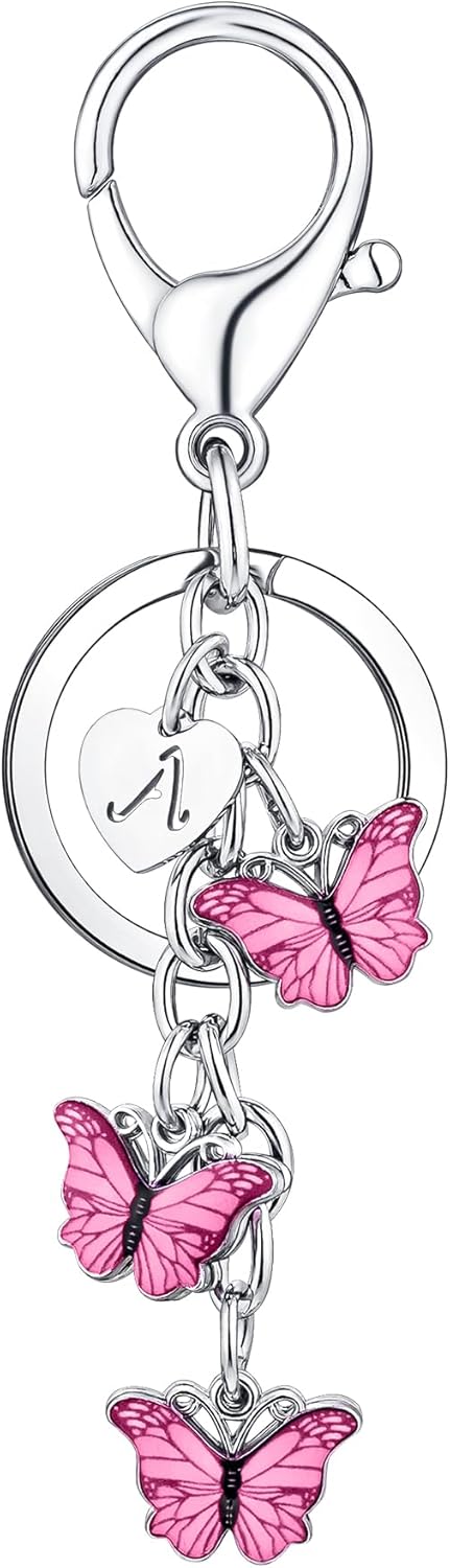 Letter Initial Keychain Butterfly Purse Charm Keyring Accessory Cute Keychain for Backpack