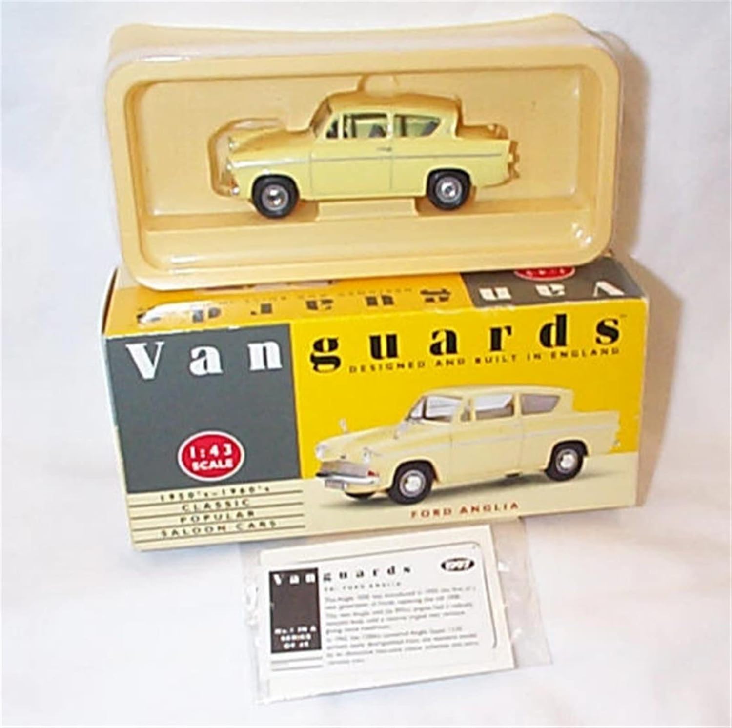 vanguards ford anglia yellow car 1.43 scale limited edition