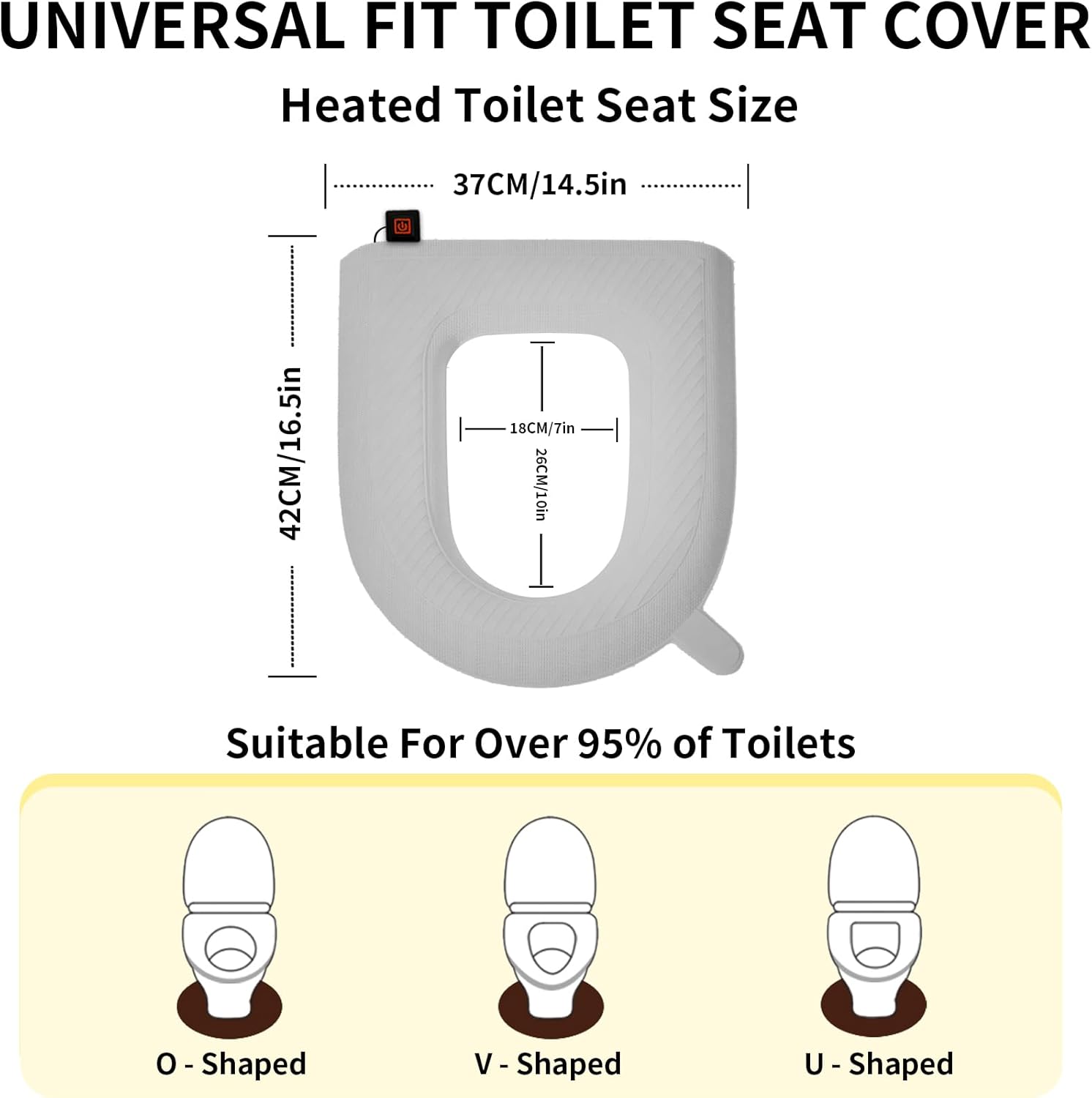 Heated Toilet Seat Cover EASY-CLEAN - Waterproof USB-Powered (Non-Rechargeable) Warmer 3 Temperature Winter Toilet Seat Cover D-Set D