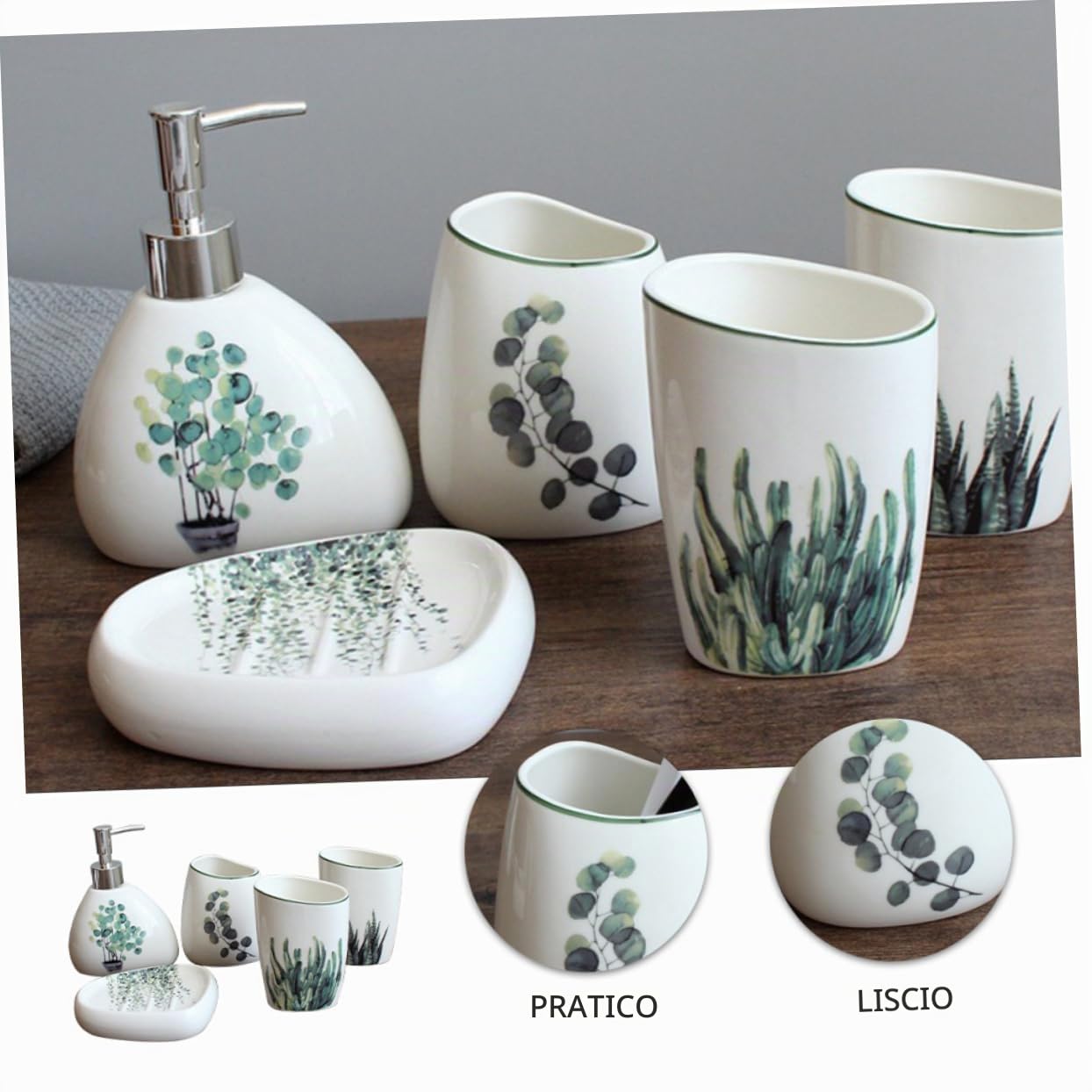 Alipis Elegante Set Da Bagno in Ceramica Verde 5 Pezzi Set Di Tazze Per Il Lavaggio Portasapone Spazzolino Da Denti Pratico Bicchiere Per Fare I Gargarismi