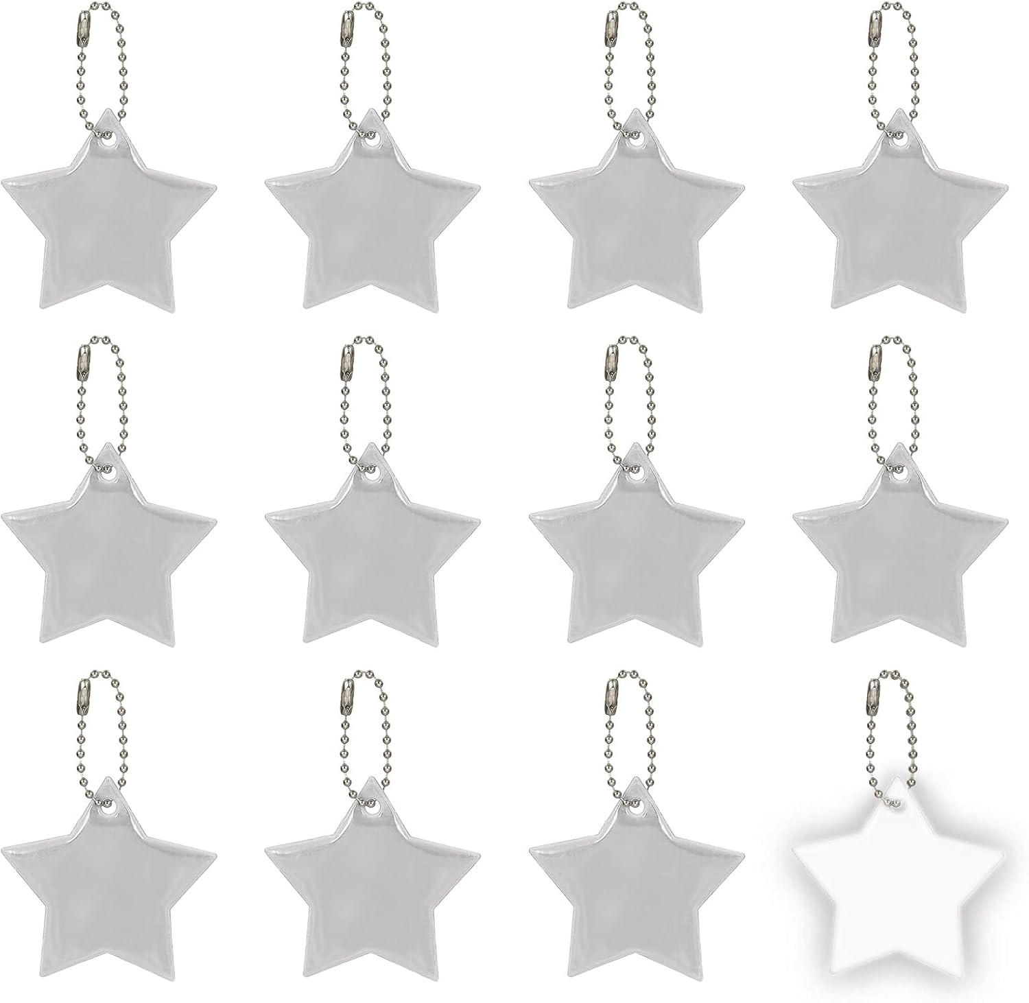 PATIKIL 12 Pcs Reflective Keychain, 2.2in Star Reflective High Visibility Safety Keychain Tags Pentagram Pendants Bright Zipper Pulls Waterproof for Backpack Running Cycling