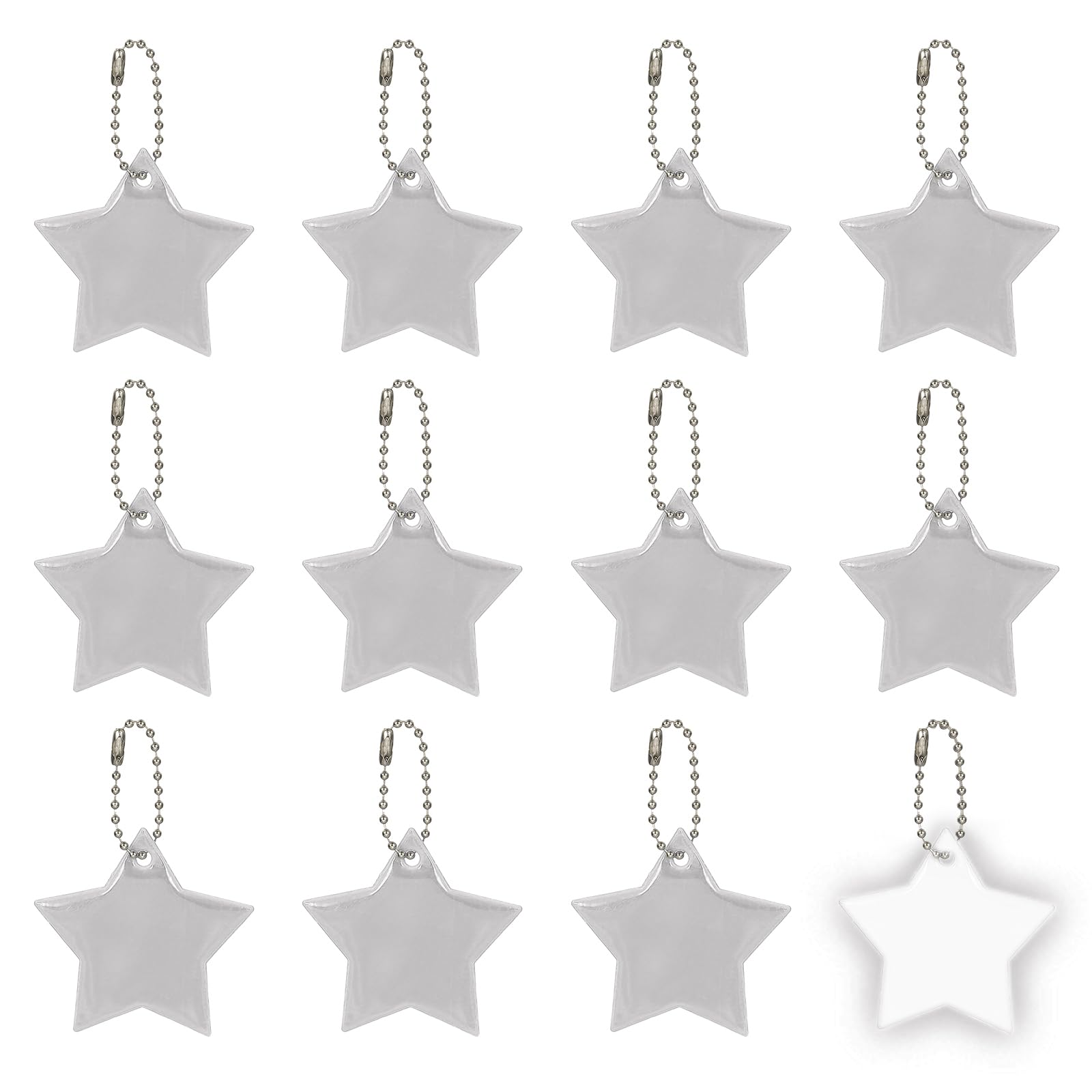PATIKIL 12 Pcs Reflective Keychain, 2.2in Reflective High Visibility Safety Keychain Tags Pentagram Pendants Bright Zipper Pulls Waterproof for Backpack Running Cycling, Silver