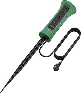 CCCEI Outdoor Power Strip Weatherproof with Stake, Waterproof Extension Cord with Multiple Outlets, Christmas Exterior Garden Decor, Yard, Camping, 4 Plugs, Surge Protector 15FT, Green.