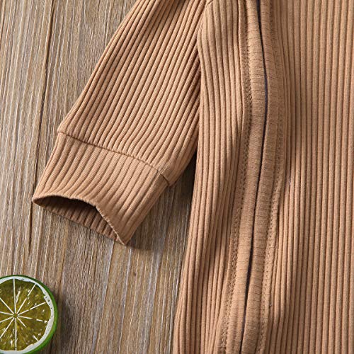 Iddolaka Newborn Baby Boy Girl Long Sleeve Zipper Romper Bodysuit Jumpsuit Playsuit One Piece Outfit Fall Winter Clothes(Z-Long Sleeve Fall Romper Khaki, 3-6 Months) #TOP4