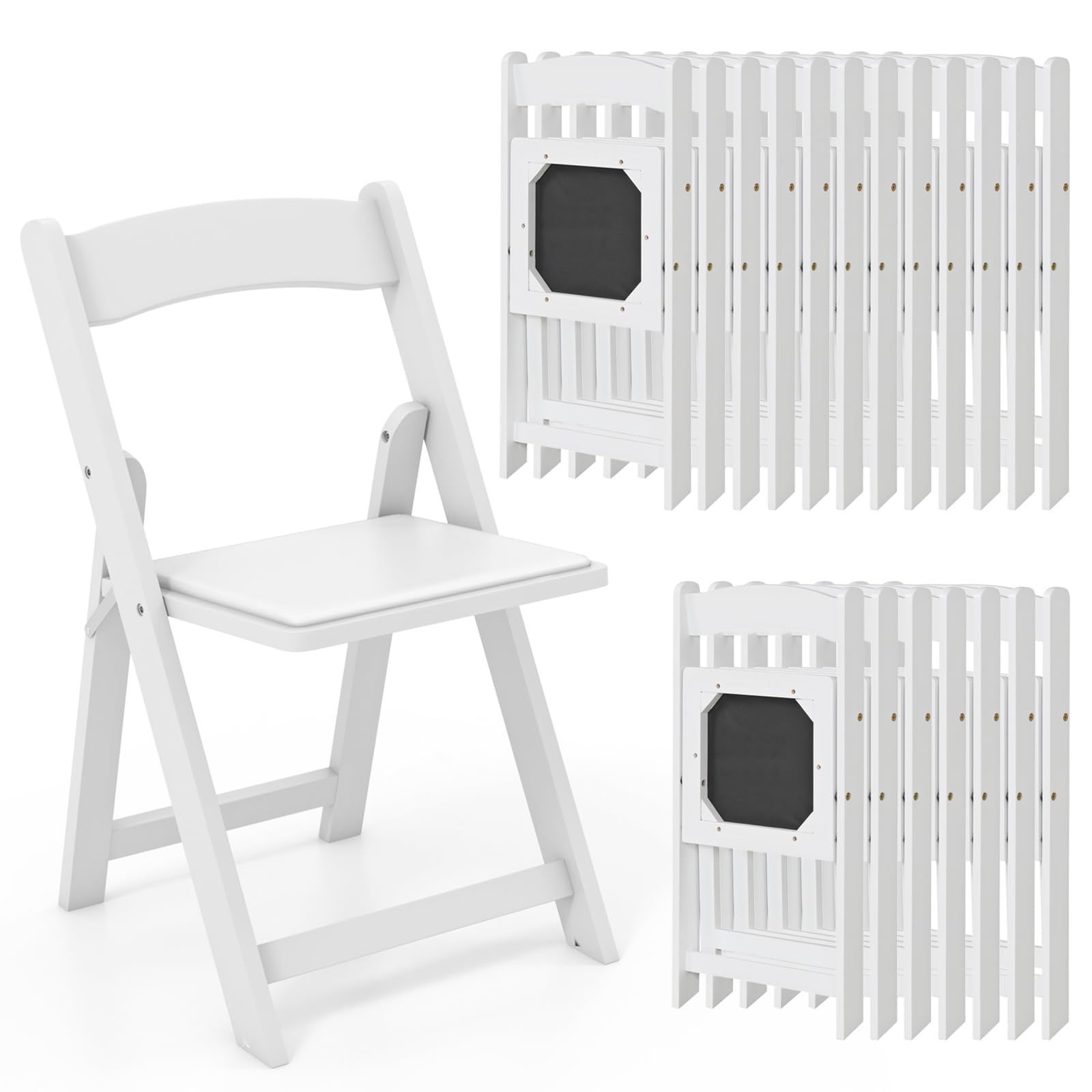 GOFLAME 20 Pack Folding Chairs, Foldable Dining Chairs with Padded Seat & Rubber Wood Legs, Indoor Outdoor Portable Commercial Seat for Home Office