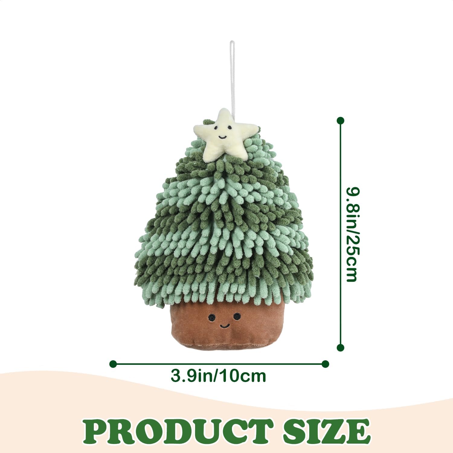 Christmas Chenille Bath Hand Towel, Adorable Christmas Tree Shape, Ultra-Soft Absorbent Decorative Hand Towel, Hanging or Display Use, 7.9x9.8 Inches, Green - Image 3