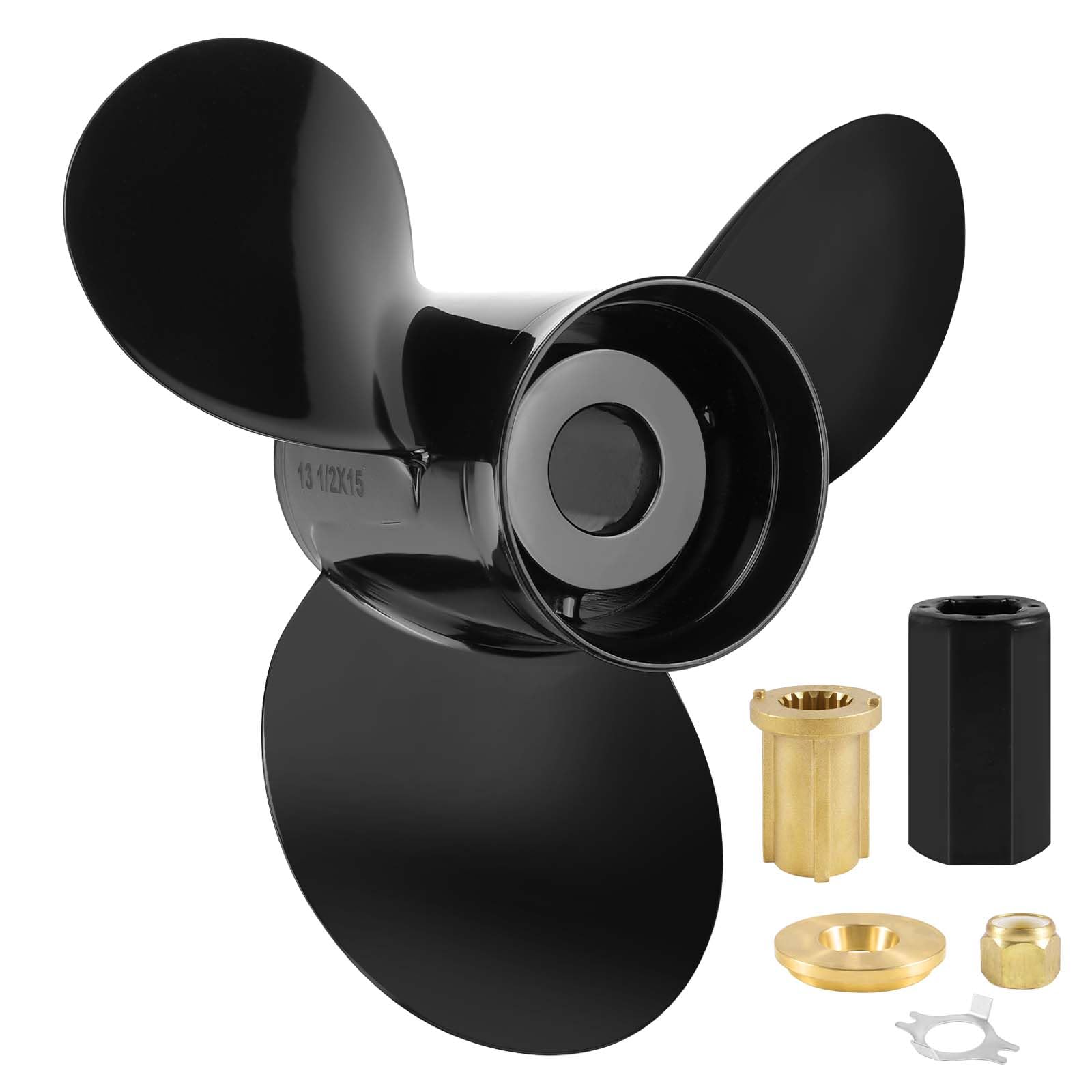 young props 13 1/2 x 15 upgrade aluminum boat propeller for mercury engines 40 50 60 70 75 80 90 100 115 125 140 150hp 13.5dia x 15 pitch hub kits included 15spline tooth rh