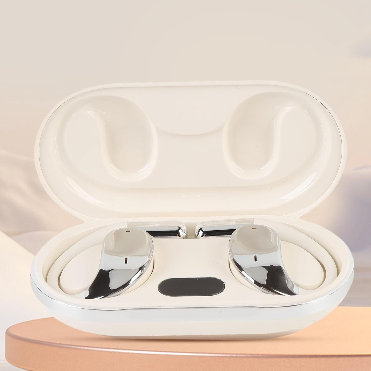 AI Translation Earbuds, Touch Control Real Time Translator Device Two Way Translation Headphones Language Translator Ear Hook, Over The Ear Earbuds Bluetooth Earphones for (Beige)