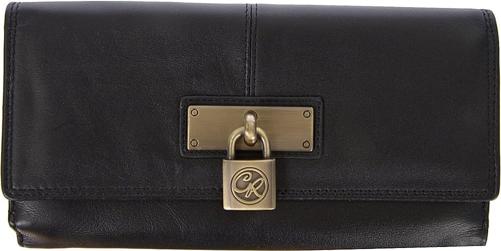 Club Rochelier Large Clutch Wallet with Tab Closure (Black)