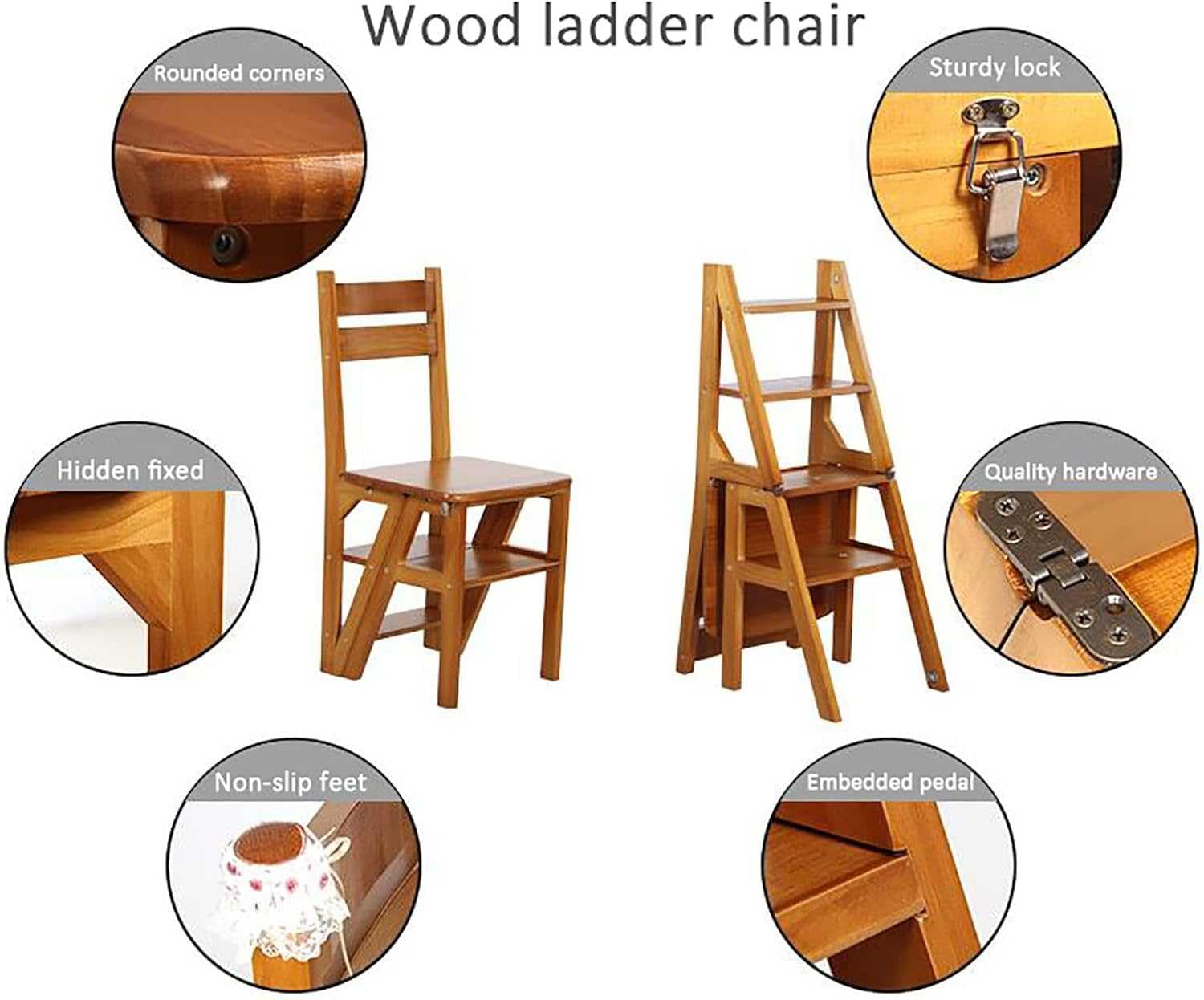 Silla plegable de 4 escalones, taburete portátil convertible para biblioteca, oficina, hogar, cocina al aire libre