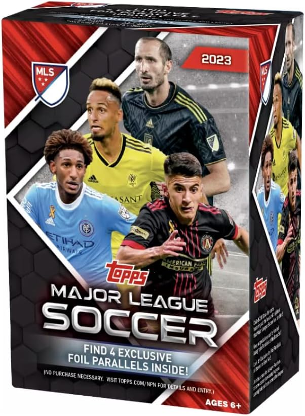 2023 Topps MLS Major League Soccer Factory Sealed Blaster Box. 11 Packs of 6 Cards. Find 4 Foil Parallels per box.