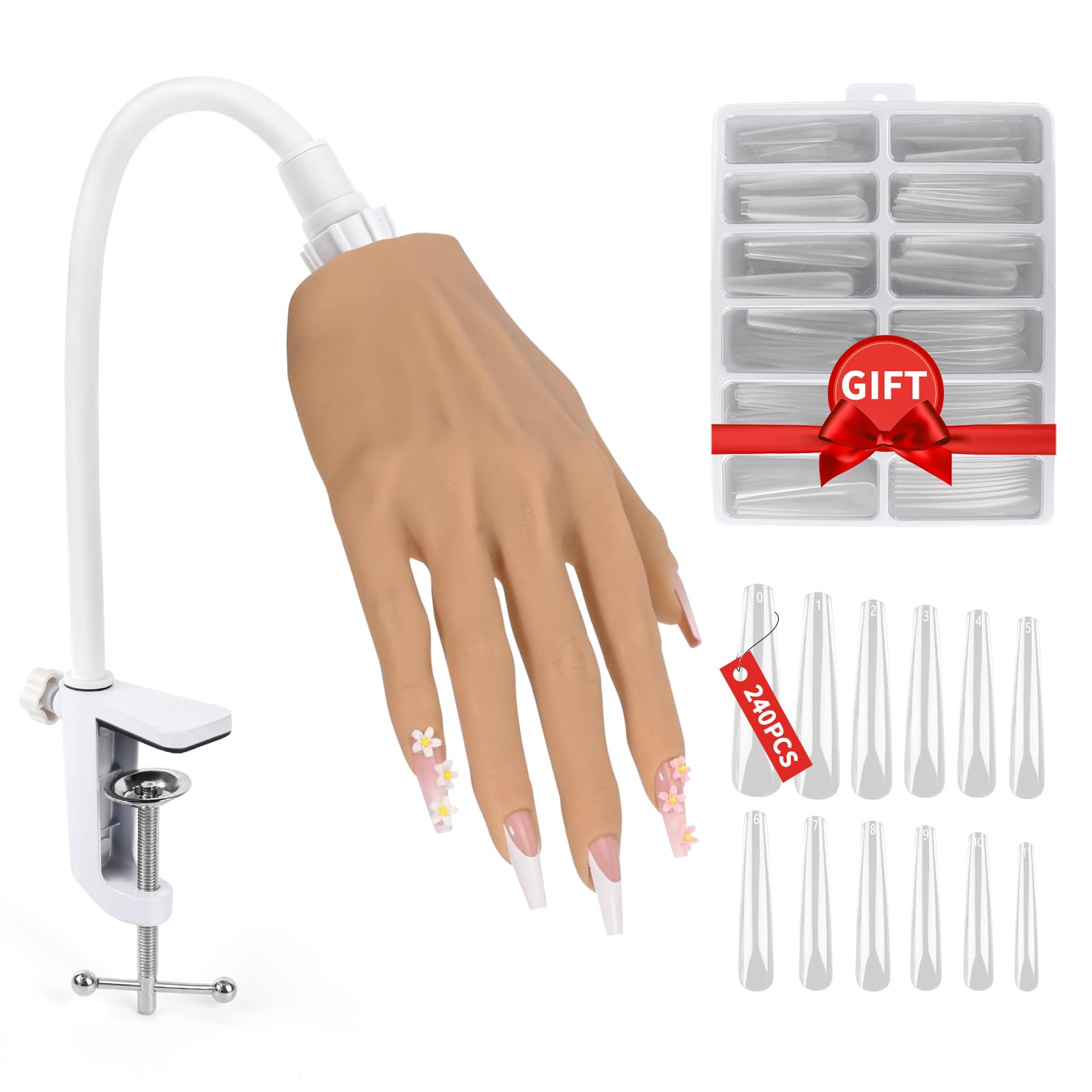 LIONVISON Practice Hand for Acrylic Nails, Realistic Silicone Nail Hand Practice, Flexible Fake Nail Mannequin Training Hand for Nail Practice,