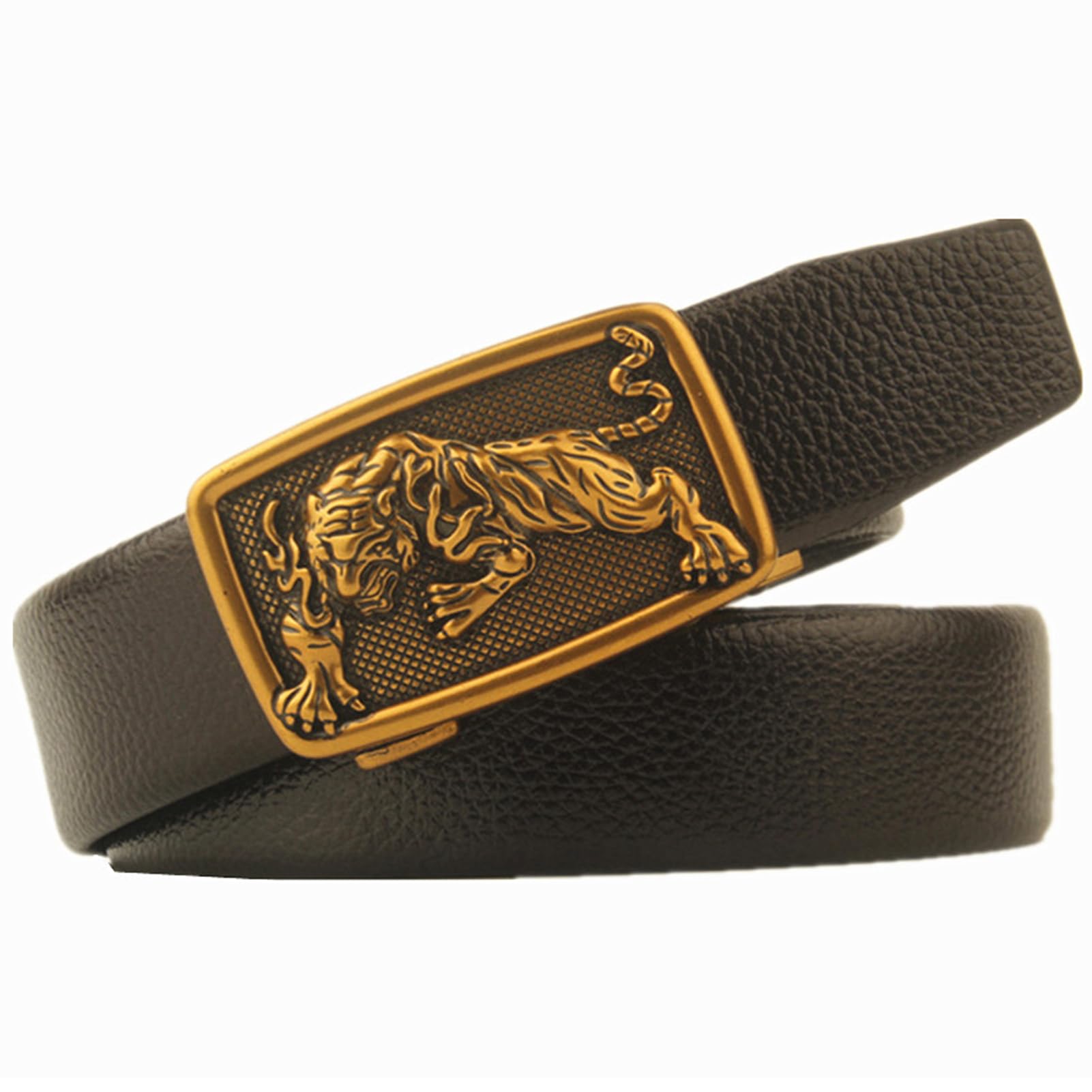 Cinturón con trinquete for hombre, 3,5 cm de ancho, hebilla dorada relieve animal