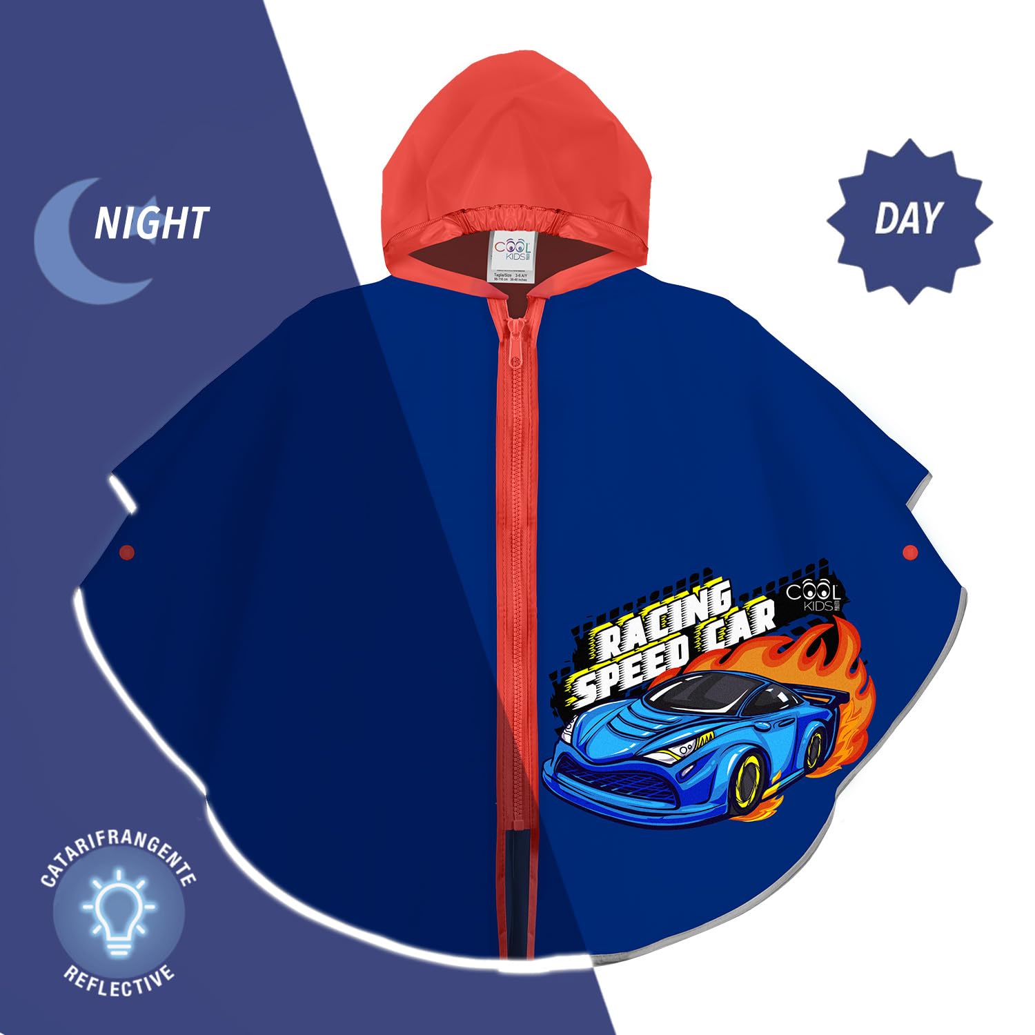 PERLETTI Regenponcho Kinder 3 4 5 6 Jahre mit Wasserdichtem Reißverschluss - Reflektierende Regen Poncho Mantel Cape Kindergarten Kleinkind Jüngen