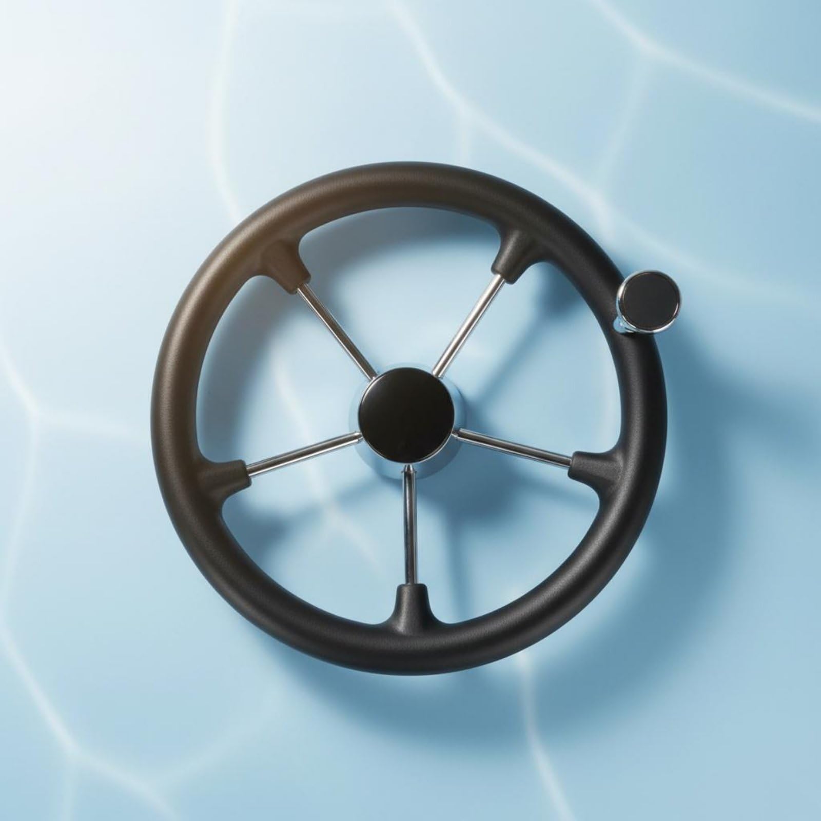 predolo Edelstahl Bootslenkrad mit Drehknopf salzwasserbeständig 5 Speichen Yacht Steuerrad rutschfester Griff 13.5 Zoll Marine Lenkrad für Boot, Schiff
