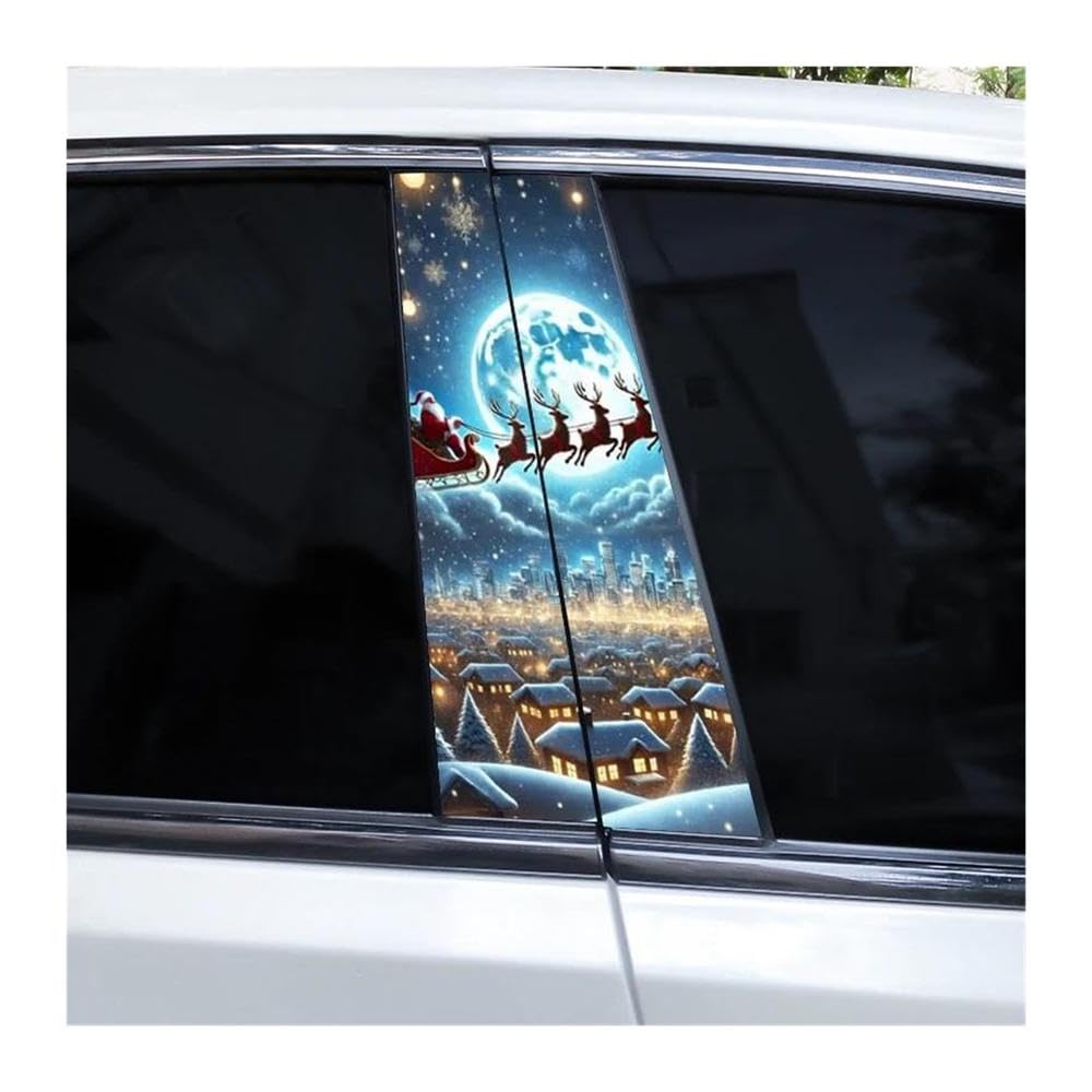 Decorative Items 2pcs Car Door Pillar Sticker Santa Claus Elk Waterproof Decals DIY(I)