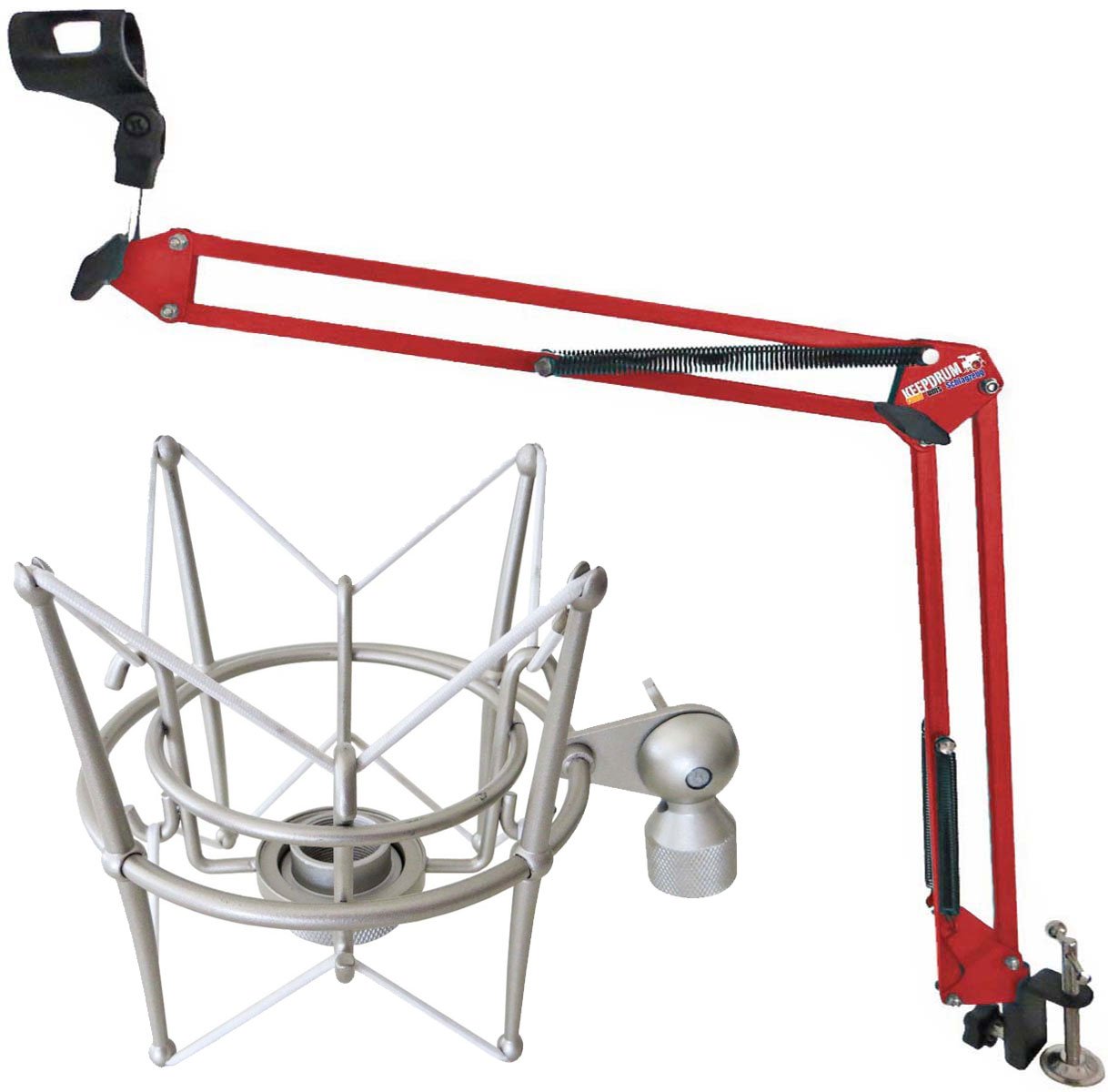keepdrum NB35 RD Rot Gelenkarm Mikrofonstativ + MS089SV Mikrofon Spinne Silber für G-Track
