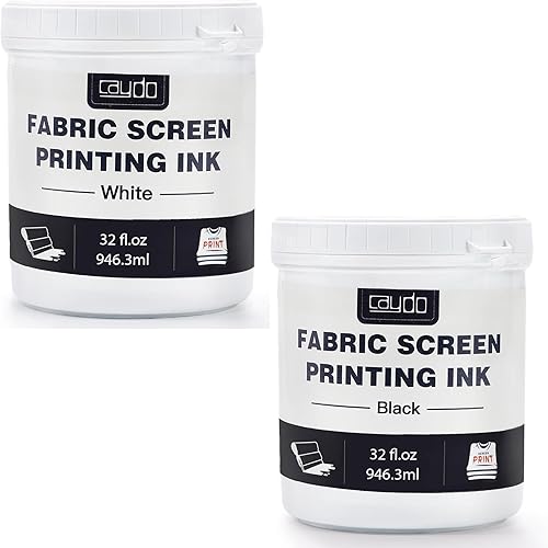 Caydo Tinta de serigrafía de tela, 32 onzas para camisetas y serigrafía, blanco y negro