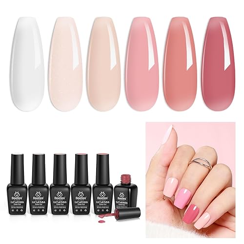 Miniatura 1 de Beetles Jelly - Juego de 6 esmaltes de uñas de gel neutros transparentes, blanco lechoso, rosa nude, kit de esmalte de gel y uñas postizas a presión