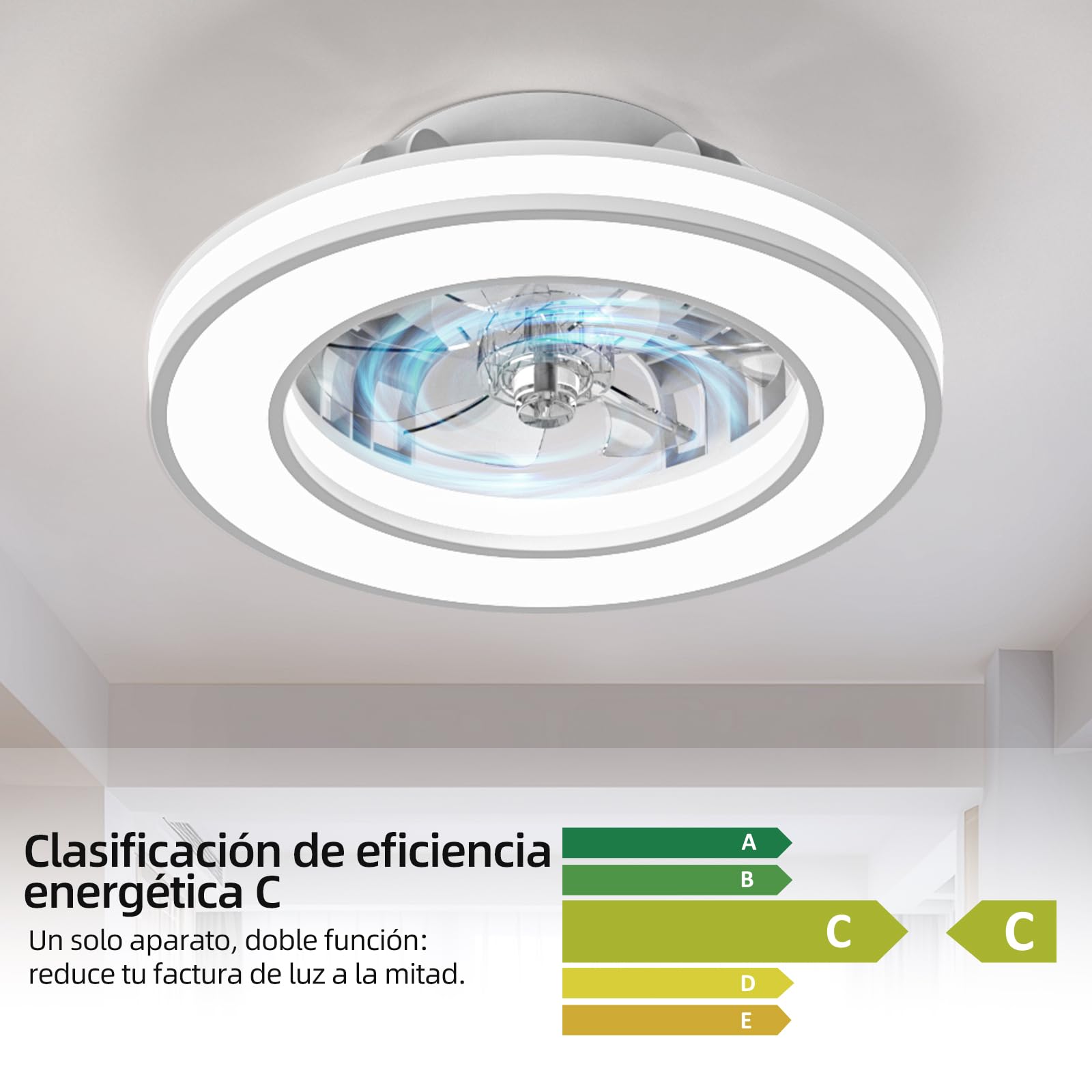 Ateroll Ventilador de Techo con Luz 41.5CM, Ventiladores de Techo 25W, Regulable 3000K-6500K-RGB, 6 Velocidad del Viento con Control Remoto, Temporizador, Memoria de Luz, Ventilador Reversibles