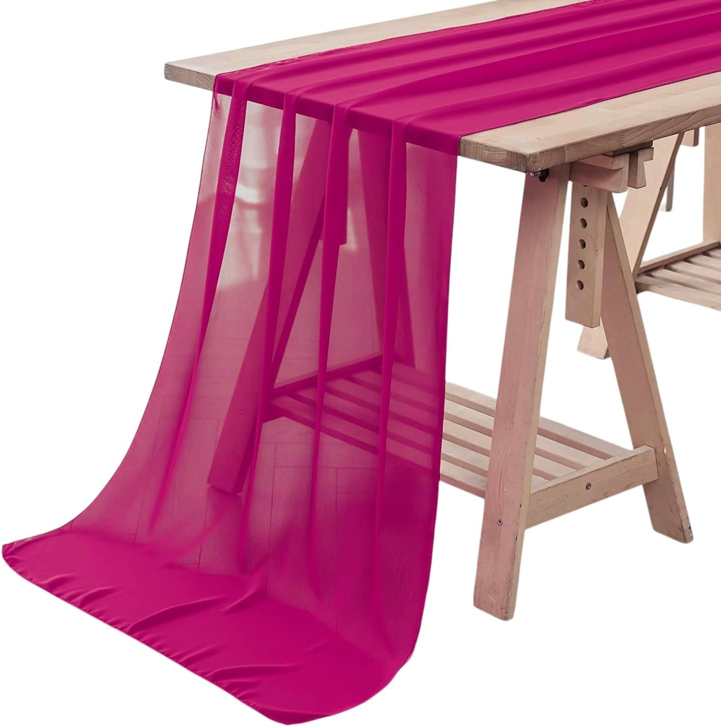 VDS - 5 PC | Magenta 10ft Sheer Chiffon Table Runner 27x120 Inches Centerpiece Cloth Gauze for Wedding Bridal Shower Birthday Graduation Engagement Ceremony Event Party Banquet Table Decoration