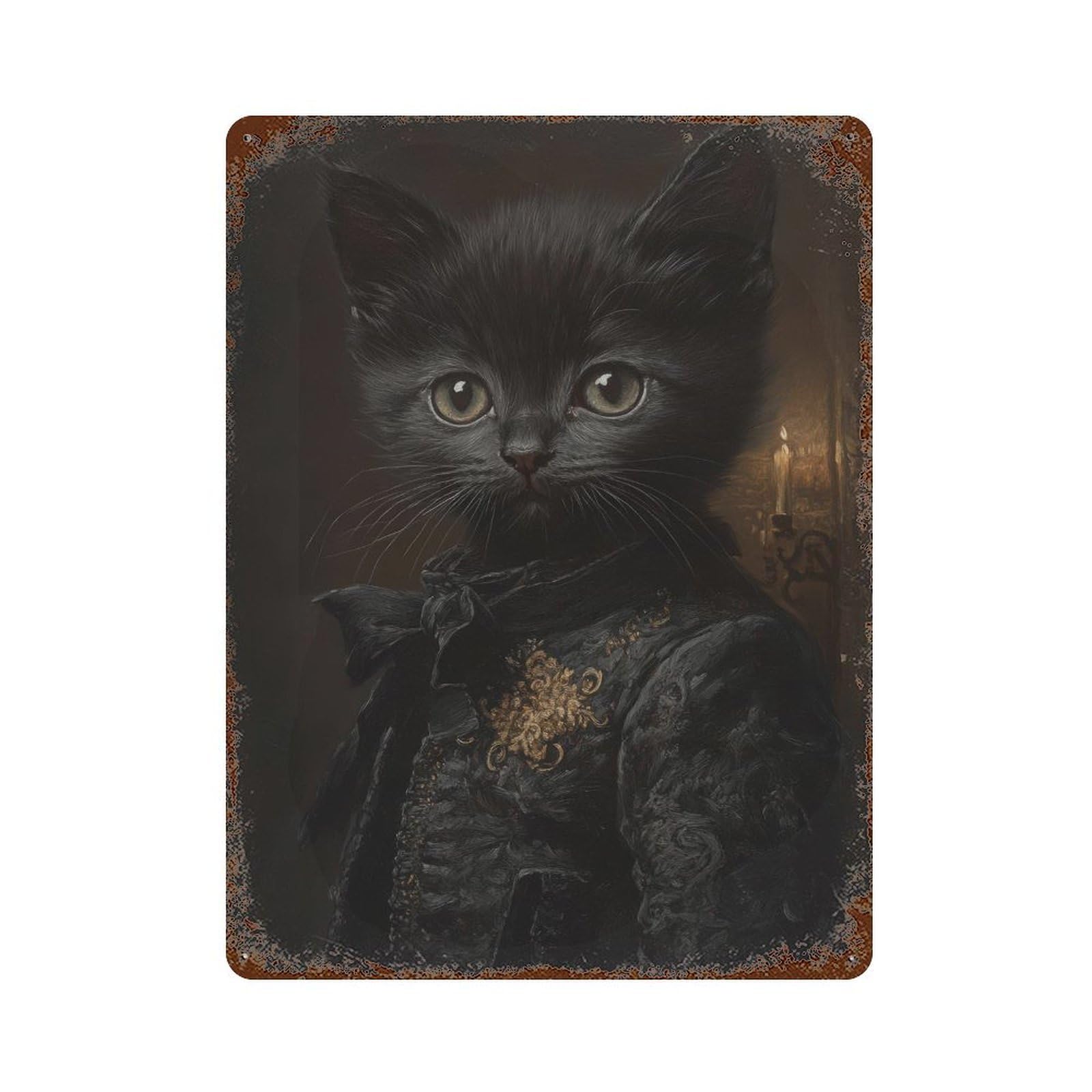 Victorian Kitten Dark Academia Whimsical Decor Antique Cat Illustration Vintage Rustic Aesthetic Wall Decor Art Metal Tin Poster Modern Home Decor Art Home Bar Shop Decorations Vintage Sign 40x30cm