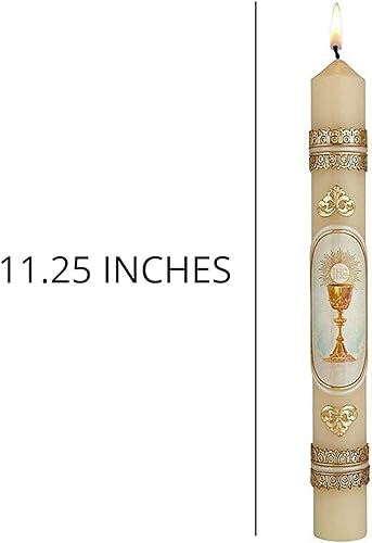 Miniatura 2 de Needzo Vela cónica decorada a mano de la primera comunión con diseño de cáliz y anfitrión, regalos católicos para niñas y niños, velas altas,