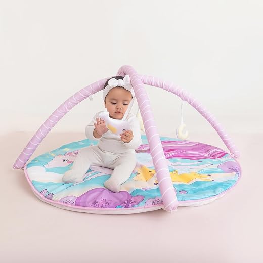 haus & kinder Baby Play Gym For Babies-Pack Of 1,Activity Play Gym Mat With 5 Hanging Toys,Foldable & Durable Cotton Play ...