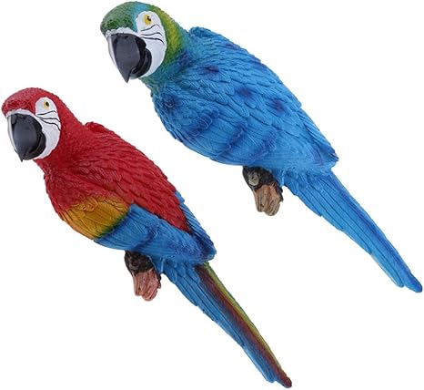 Amazon 3 リアルオウム樹脂鳥動物飾りぶら下げ赤左右 31cmｘ2 赤 青 置物 オブジェ オンライン通販