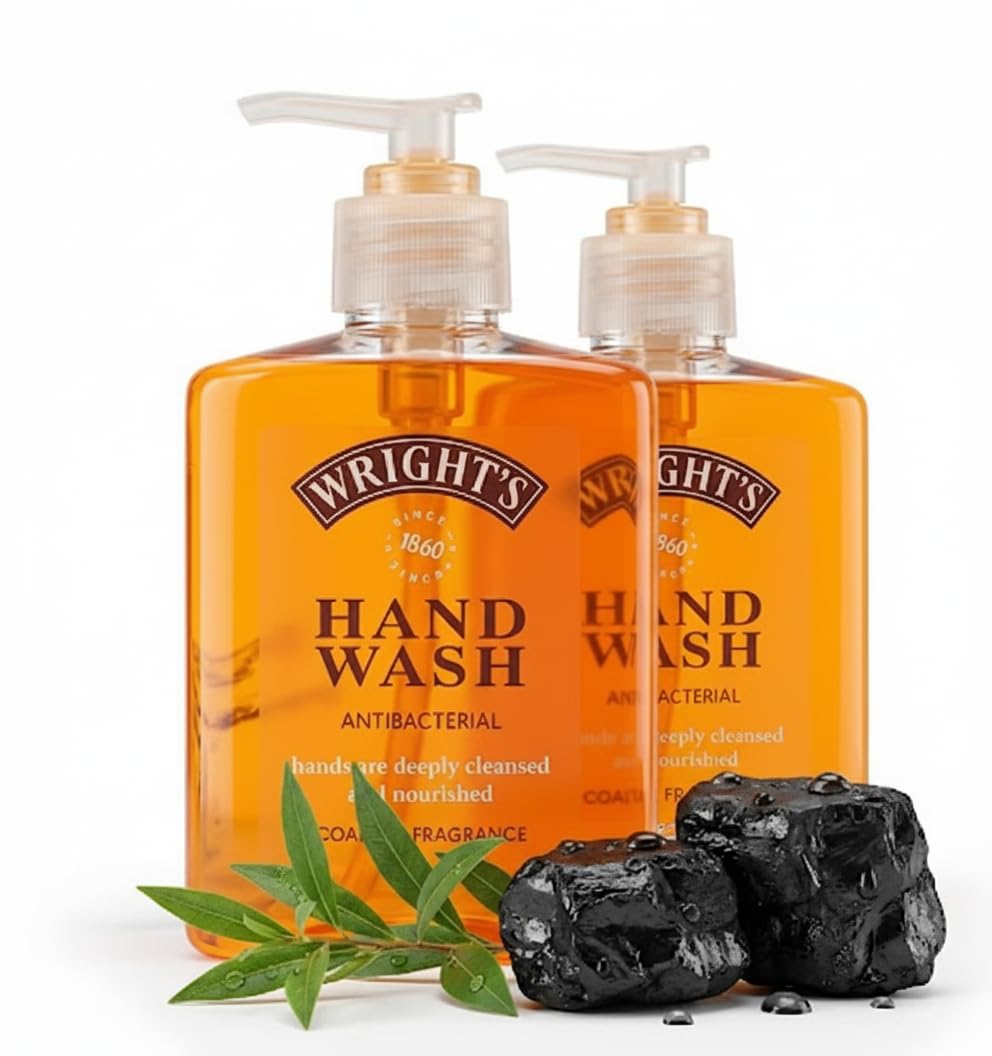 Wright's Antibacterial Hand Wash Coal Tar Fragrance 250ml x2 Pack - Luxury Liquid Hand Soap with Natural Tea Tree Oil for Deep Cleansing & Moisturizing