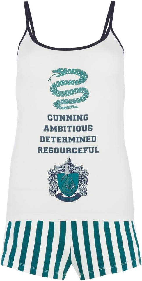 Primark Ladies Harry Potter Gryffindor,Hufflepuff,Slytherin,Ravenclaw Camiset PJS Womens Pyjamas Loungewear Girls Vest Shorts Sold by Bend The Trend2 (L 14-16, Ivory/Slytherin)