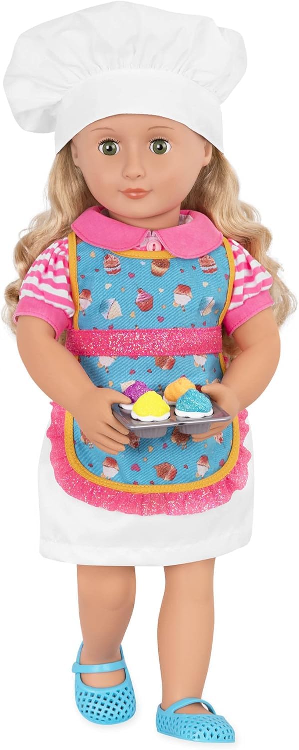 Our Generation - Jenny - Muñeca Articulada Panadera de 46 cm - Cabello Rubio y Ojos Verdes - Gorro de Cocinero, Delantal y Accesorios de repostería - Juguete para niños a Partir de 3 años