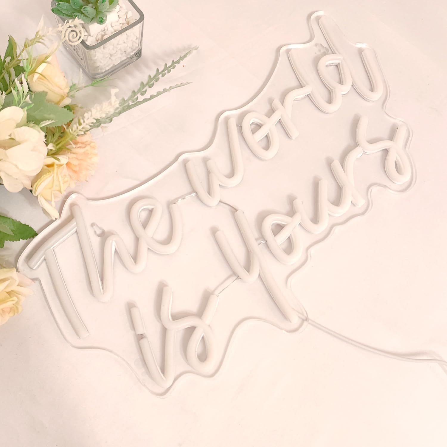 SYLHOME The World Is Yours Led Neon Light Sign Cool Bedroom Game Kids Room Wall Decor Sign Birthday Christmas Party Home Pub Club Bar Inspirational Light Up Sign USB 15.75"X8.46" Warm - Image 7