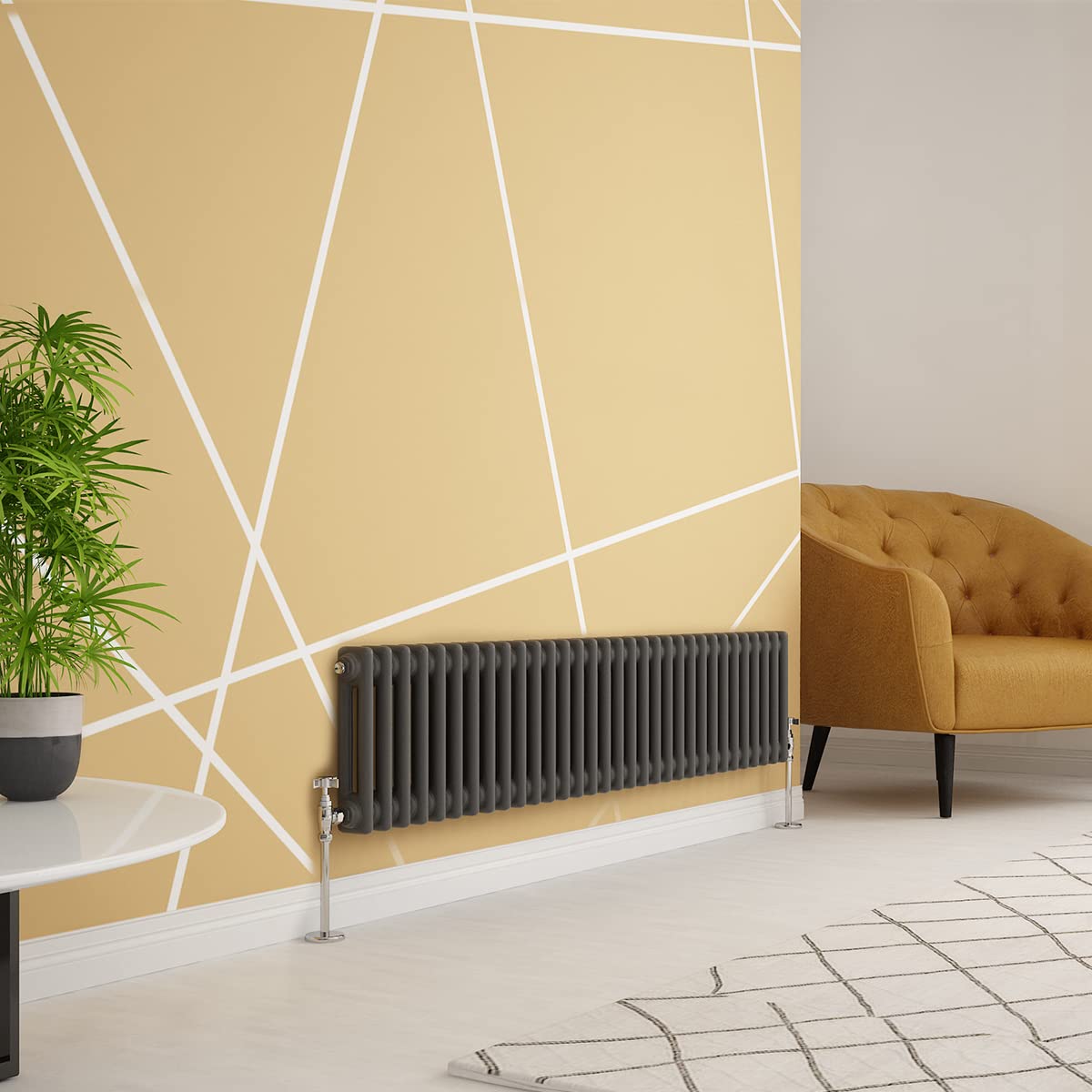 Warmehaus Traditional Radiator Double Column Anthracite Horizontal Cast Iron Style Central Heating Radiator -300 x 1460mm