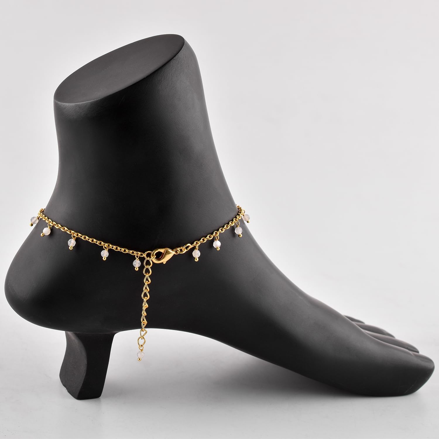 InfinityGemsArt Anklets in Hanging Beads Ankle Bracelets for Women Natural Birthstone 14k Gold Plated Jewelry in 9” +1.5” inch Chakra Crystals Birthday Gifts - Image 5