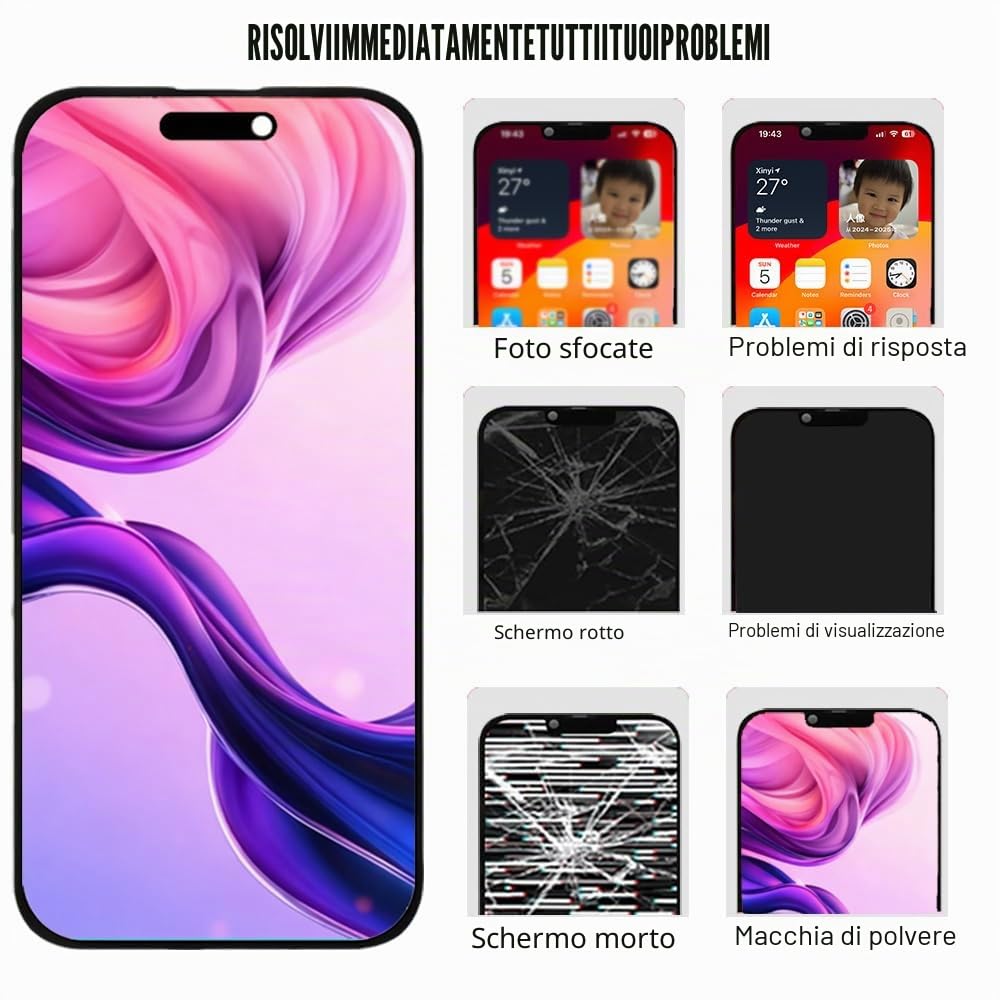 Display per iPhone 15 da 6,1" Schermo di Ricambio FHD Touch Screen 3D Touch Digitizer Assembly e Kit di Riparazione