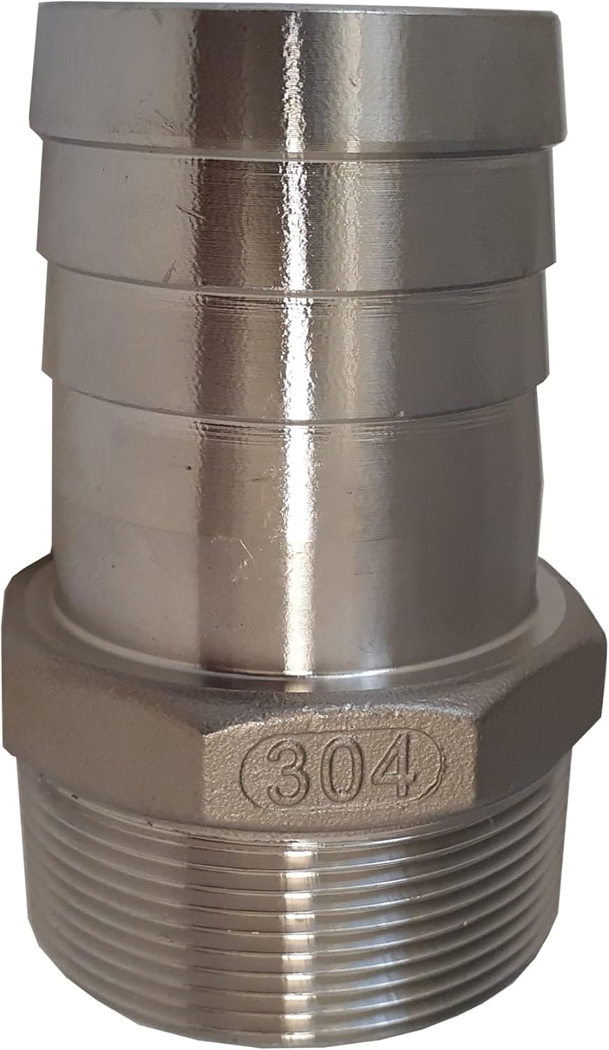 304 Stainless Steel Hex Hose Barb Adapter, 2-1/2 Inch ID Hose Barb X 2-1/2 Inch Male NPT