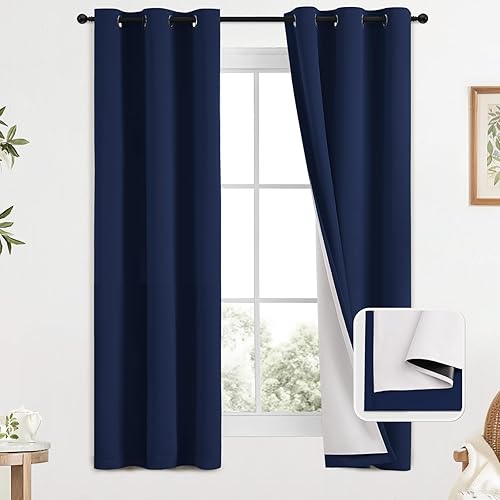 Miniatura 149 de COSVIYA Cortinas 100% opacas para dormitorio con forro negro, bloqueo de luz completa, aislamiento térmico y ojales, tratamiento de ventana de 54