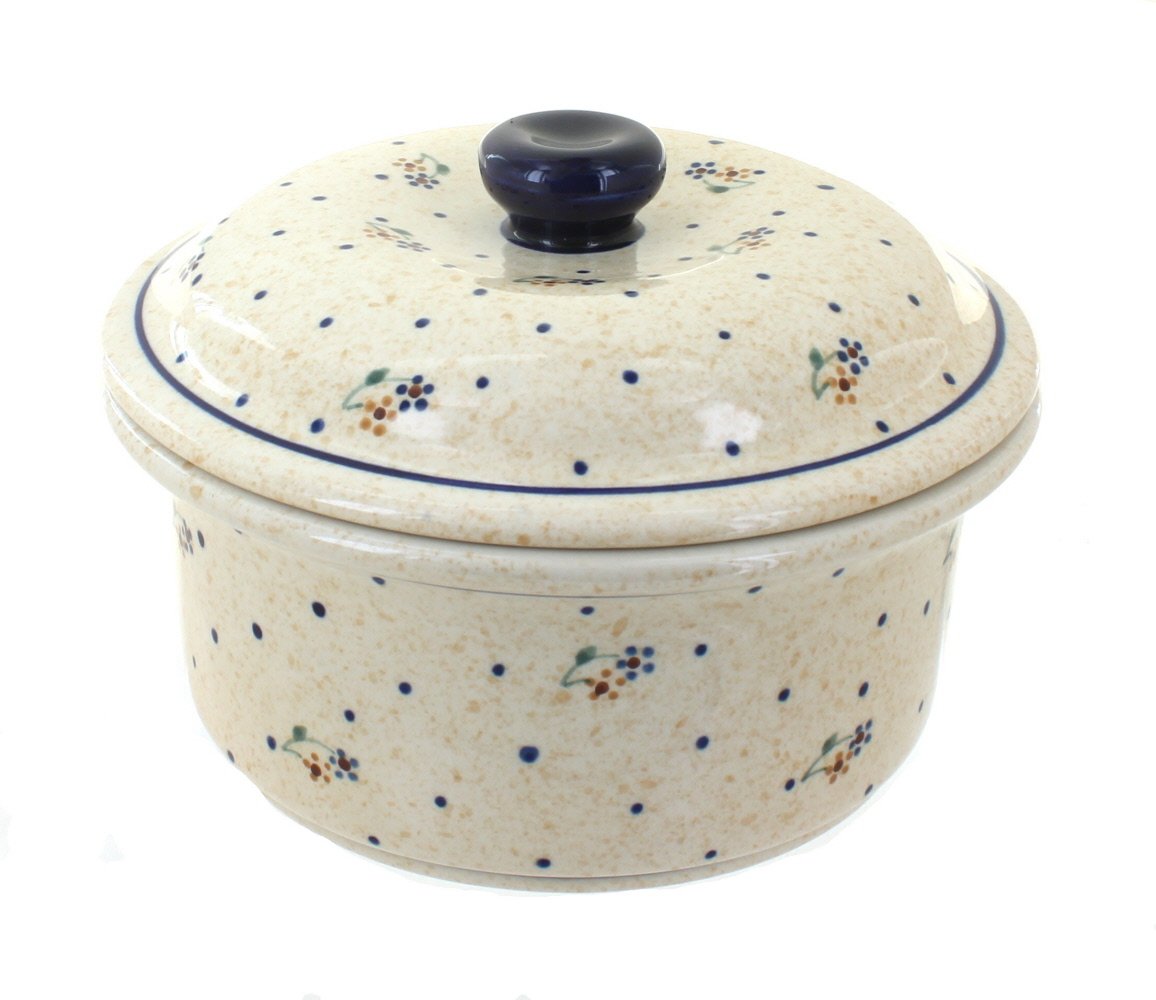 Blue Rose Polish Pottery Country Meadow Round Baker with Lid