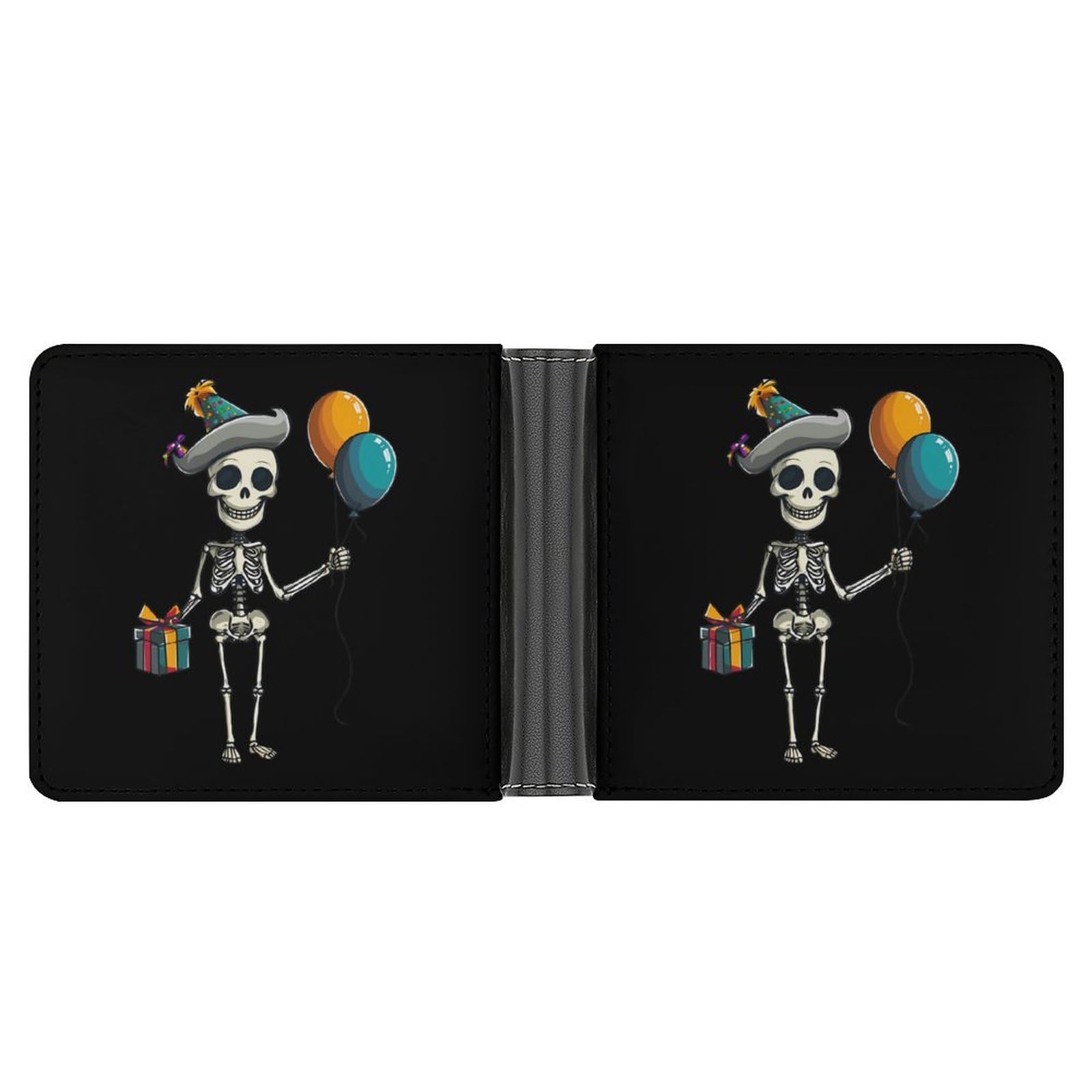 Halloween Skeleton Birthday Party (3) Bifold Wallet PU Leather Card Cash Holder Cute Purse for Men Women