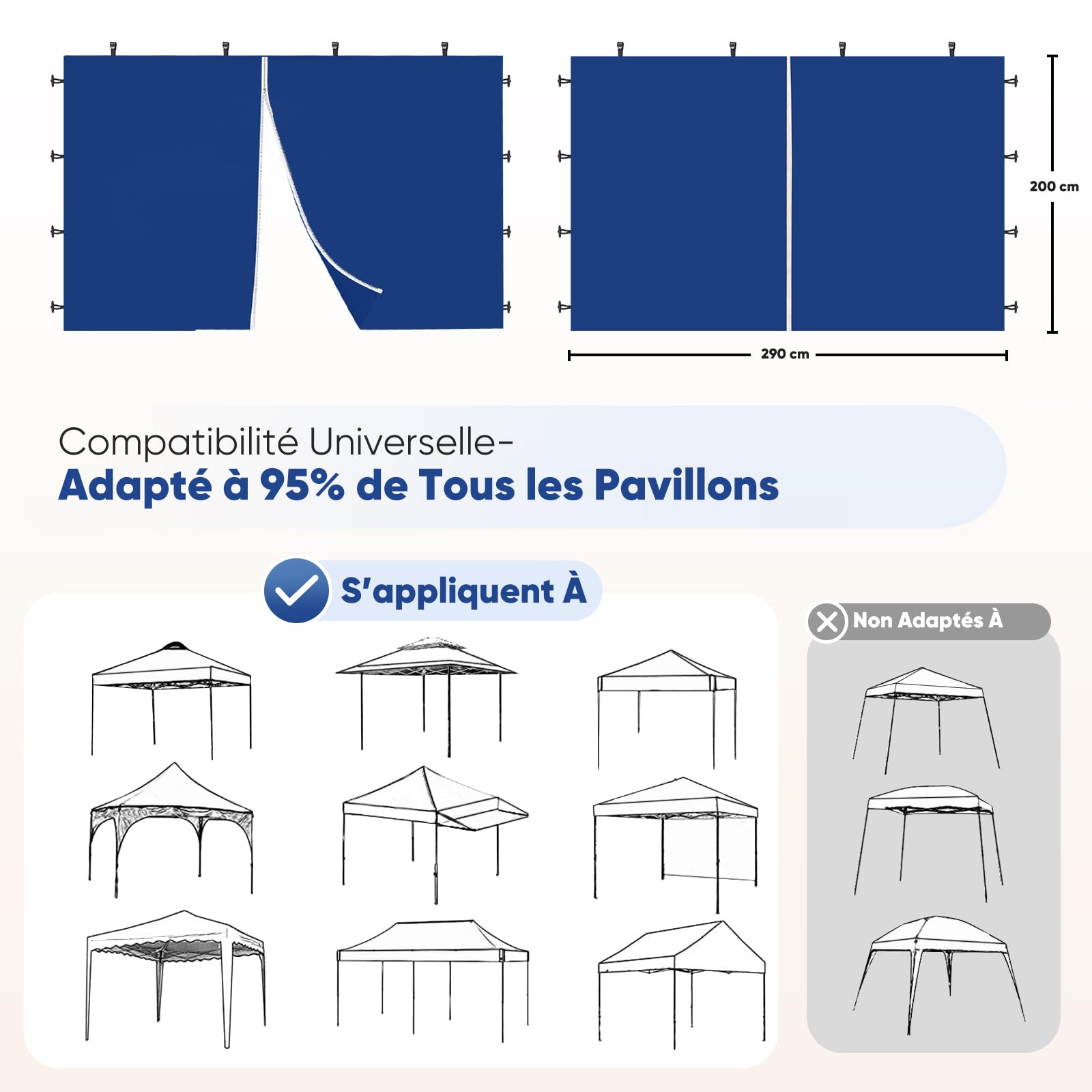 Sekey 2 parois latérales avec Fermeture éclair pour tonnelle Pliable de 3 x 3 m, imperméable, Bleu Marine