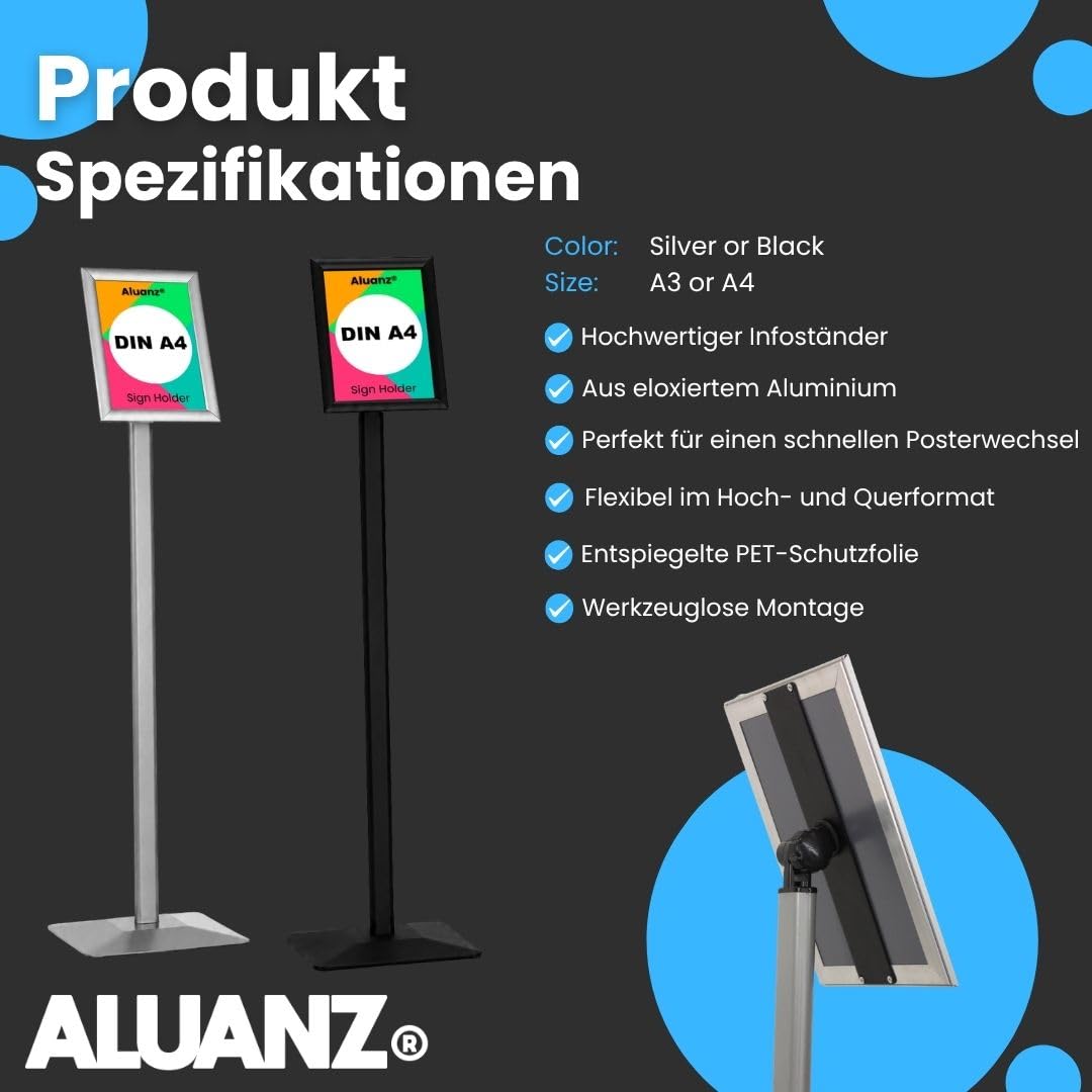 Infoständer mit drehbarem Klapprahmen A4, Silber, 1 Stück
