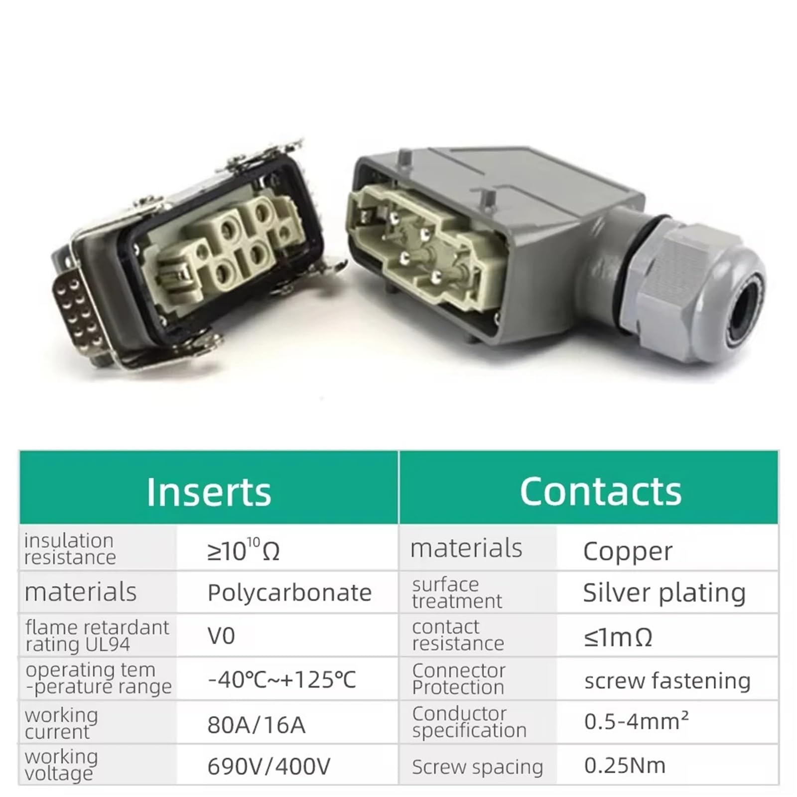 Connecteur robuste 4 broches 6 12 14, prise de fil multicœur, côté supérieur, 1 pièce(Elevated side out,4P)