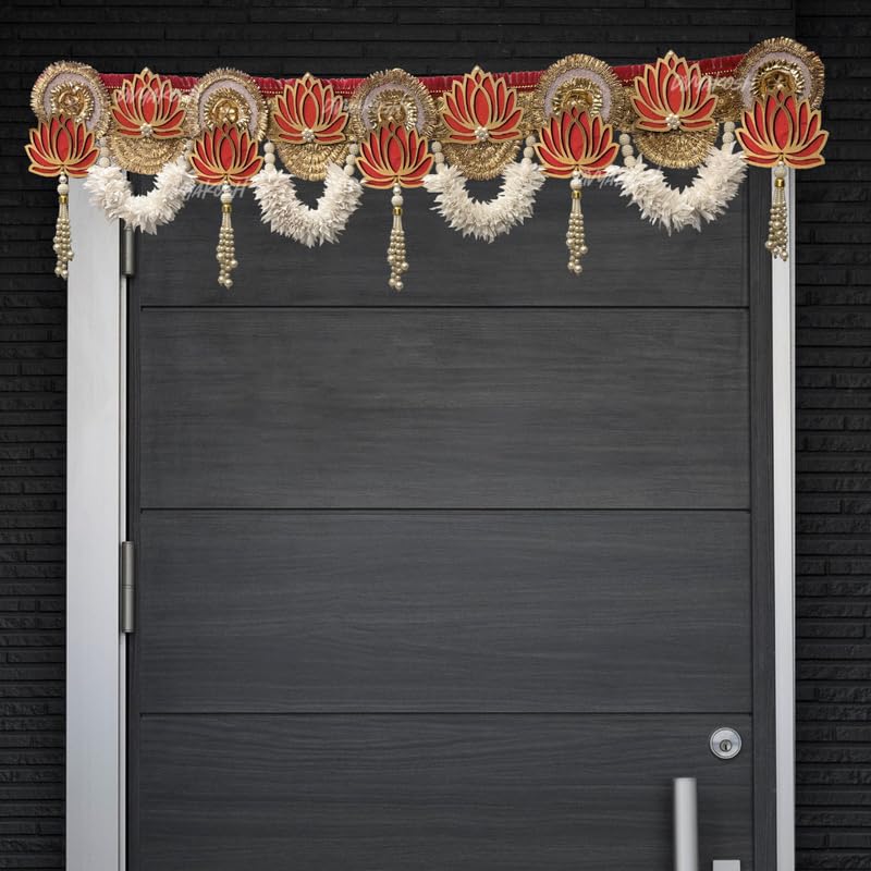 Welcome Festival Lotus With White Gajra Premium Door Toran For Home Decorative|Main Door Hanging Luxury Bandarwal For Home Decor, 94 Cm