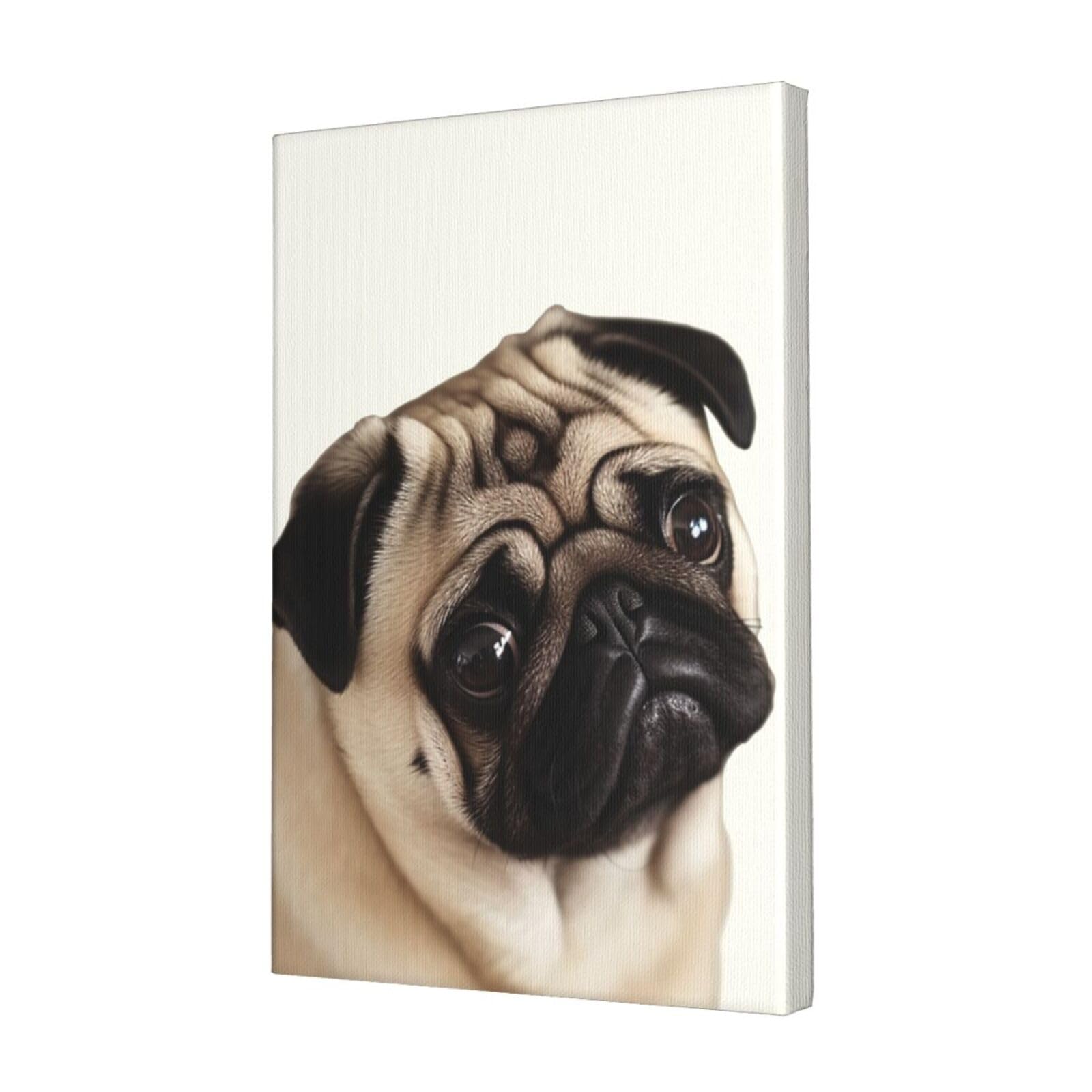 FodPand Pug Dog Canvas Wall Art for Living Room Wall Decor 12"x18" Modern Artwork Painting Pictures Hanging Canvas Prints Aesthetic Wall Art for Bedroom Bathroom Office Wallart Decor