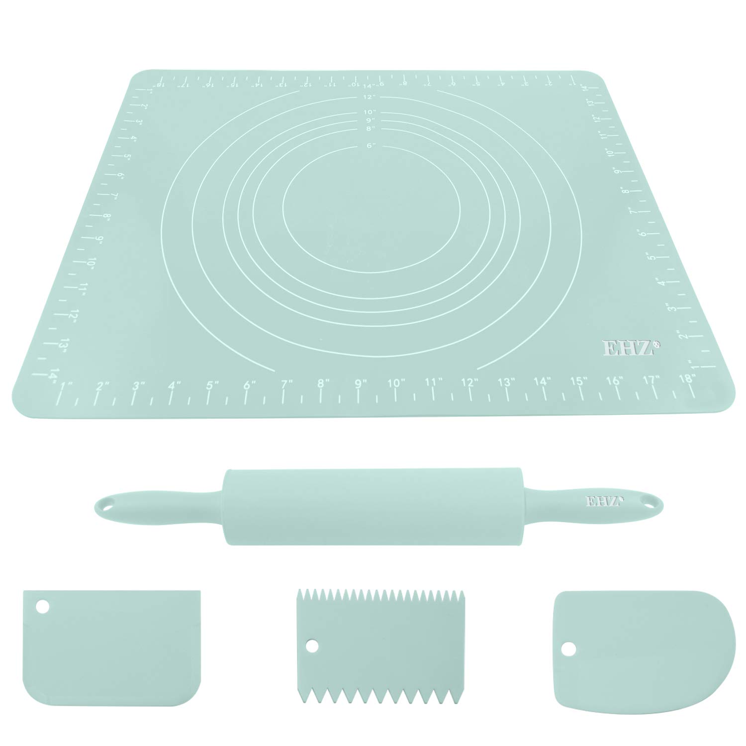 Silicone Pastry Mat Rolling Pin Set 5pcs With Scrapers Measurement
