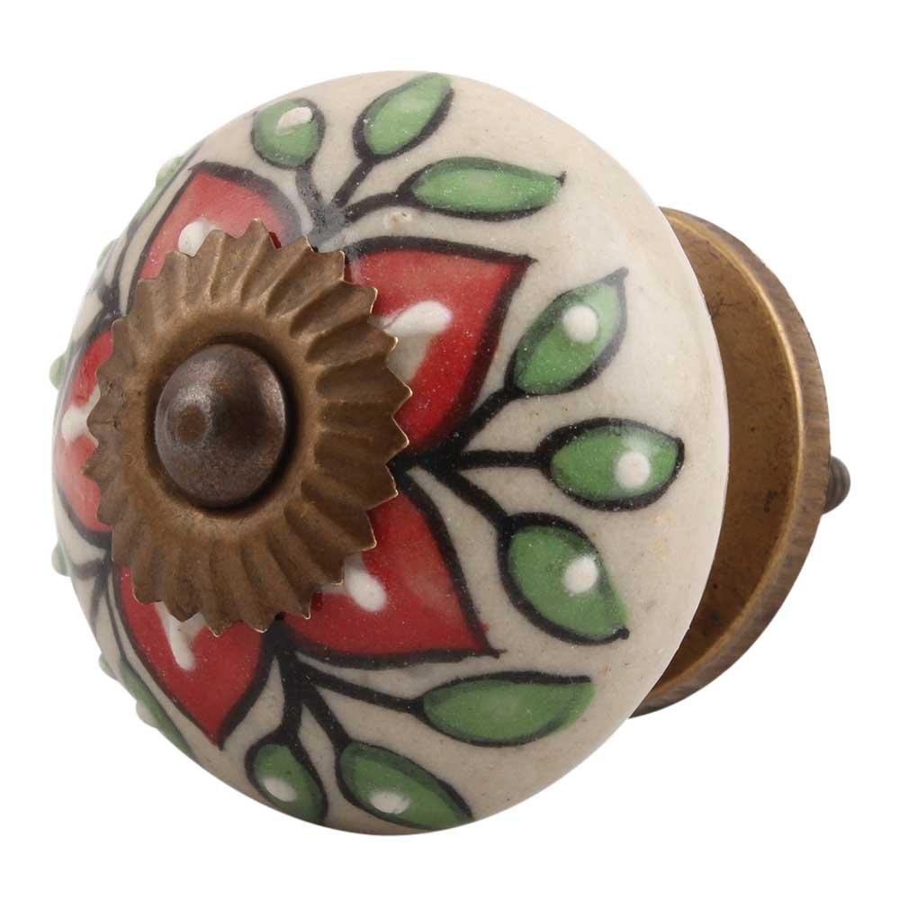 IndianShelf 2 Piece Red Flower Ceramic Luxury Drawer Knobs for Kitchen Cabinet Hardware Door Decorative Dresser Pulls Designer (B077G6JB47) Amazon Price History, Amazon Price Tracker